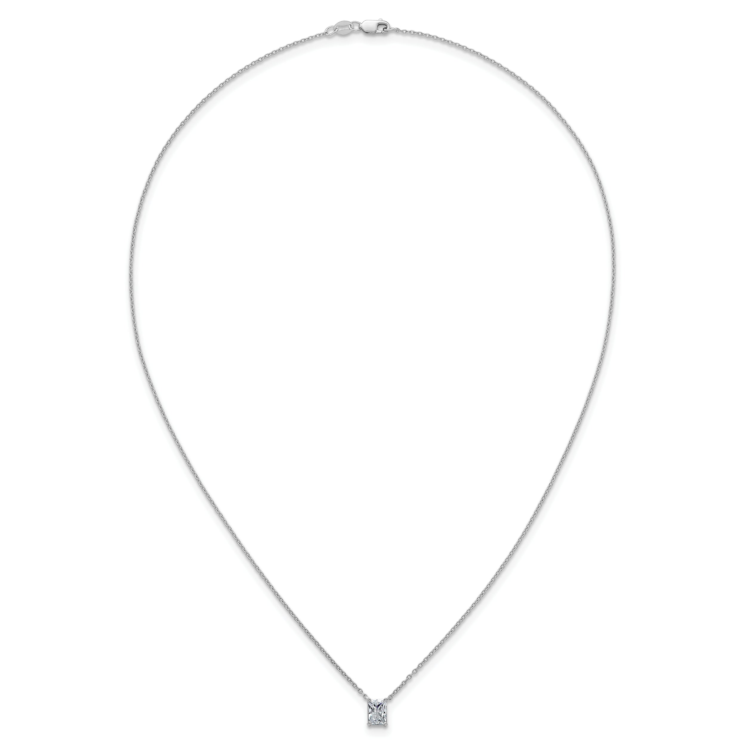 14k White Gold 3/4 carat Lab Grown Diamond VS+ F+ Radiant Complete 18 inch Four Prong Pendant Necklace