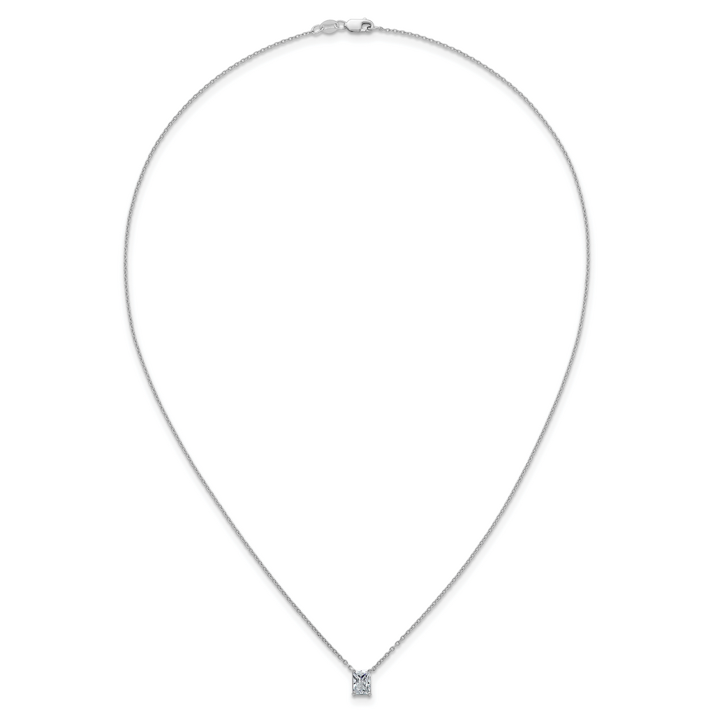 14k White Gold 3/4 carat Lab Grown Diamond VS+ F+ Radiant Complete 18 inch Four Prong Pendant Necklace