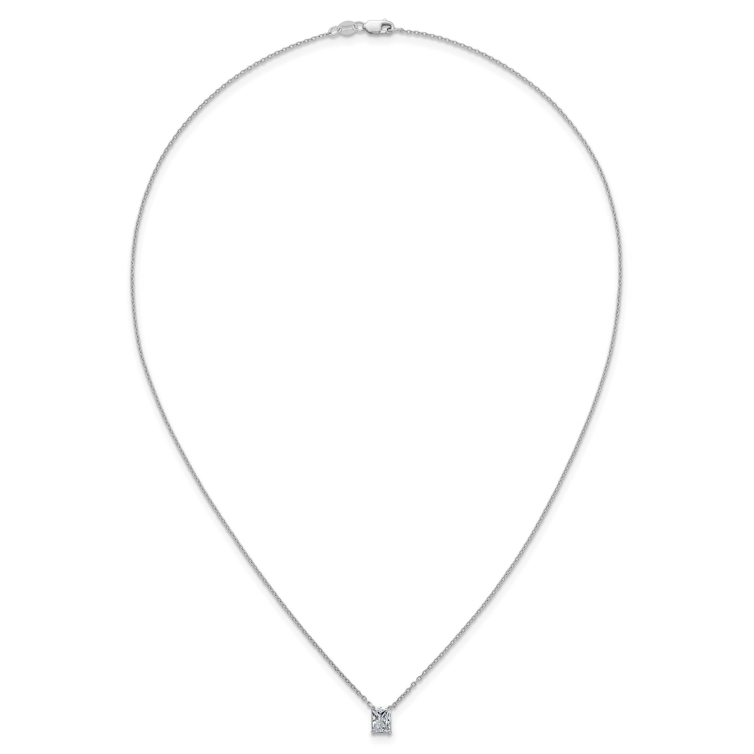 14k White Gold 3/4 carat Lab Grown Diamond VS+ F+ Radiant Complete 18 inch Four Prong Pendant Necklace