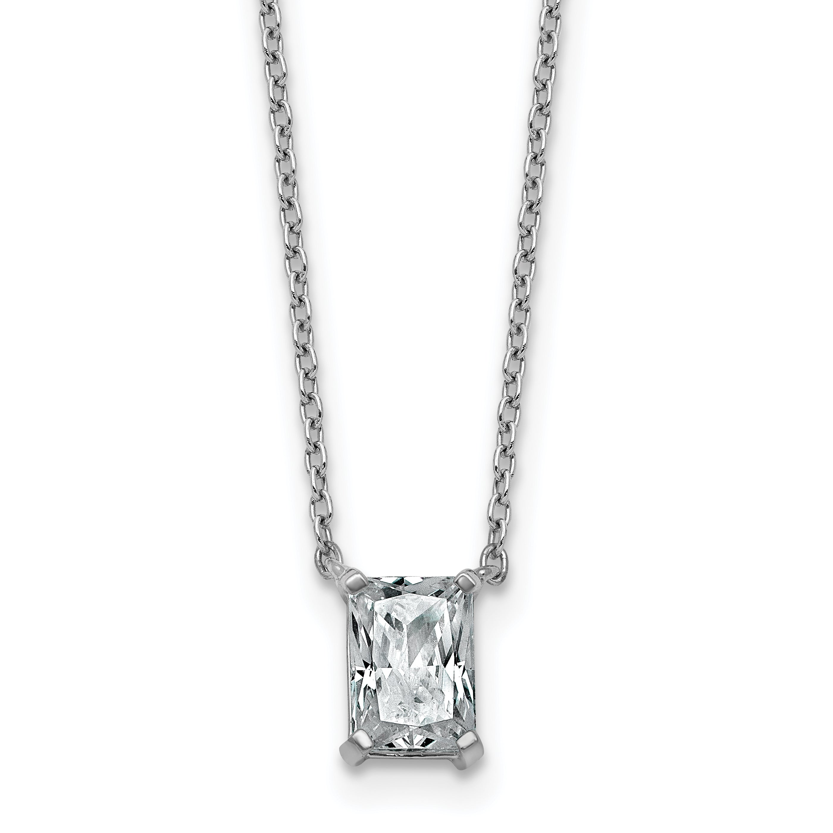 14k White Gold 3/4 carat Lab Grown Diamond VS+ F+ Radiant Complete 18 inch Four Prong Pendant Necklace Main image