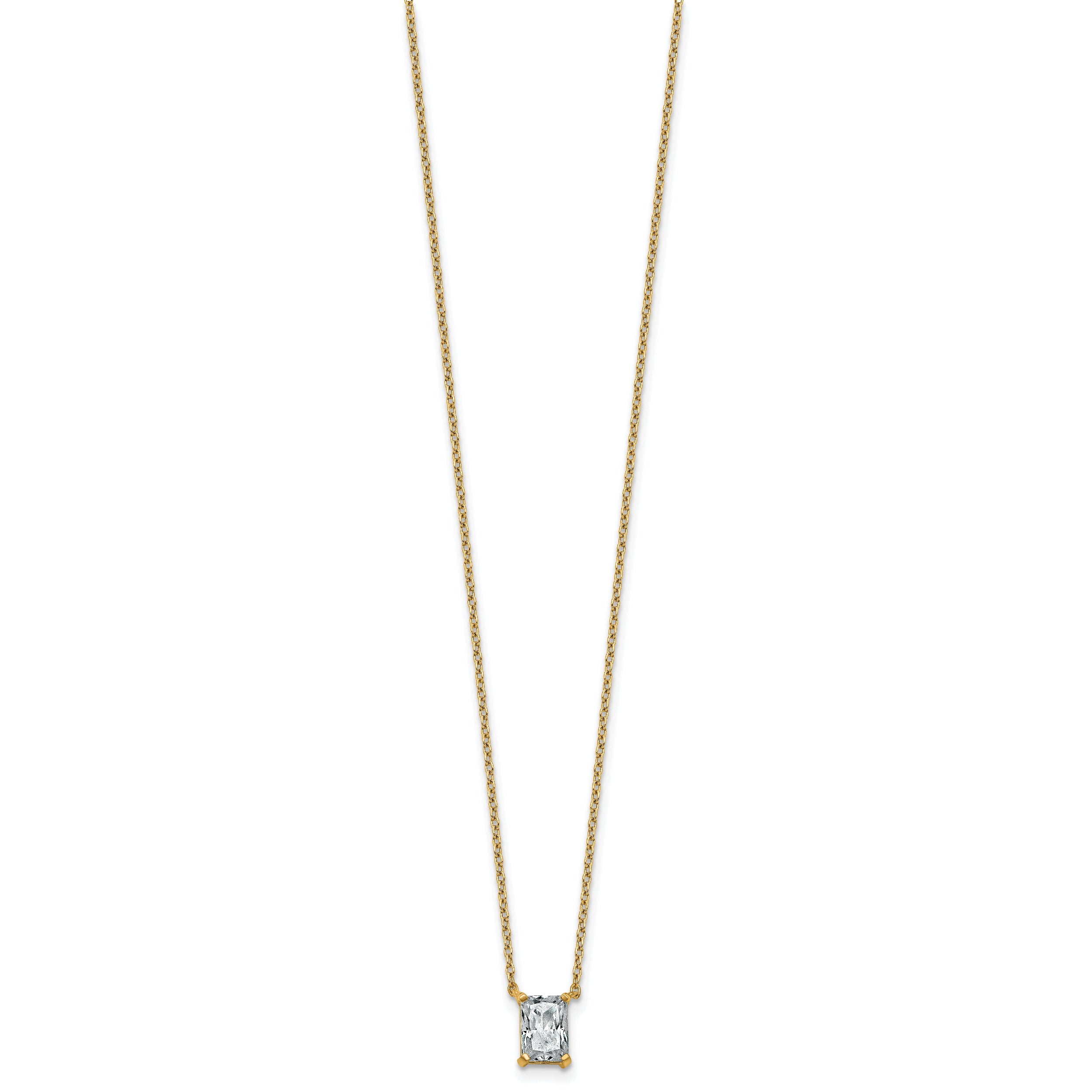 14k 3/4 carat Lab Grown Diamond VS+ F+ Radiant Complete 18 inch Four Prong Pendant Necklace