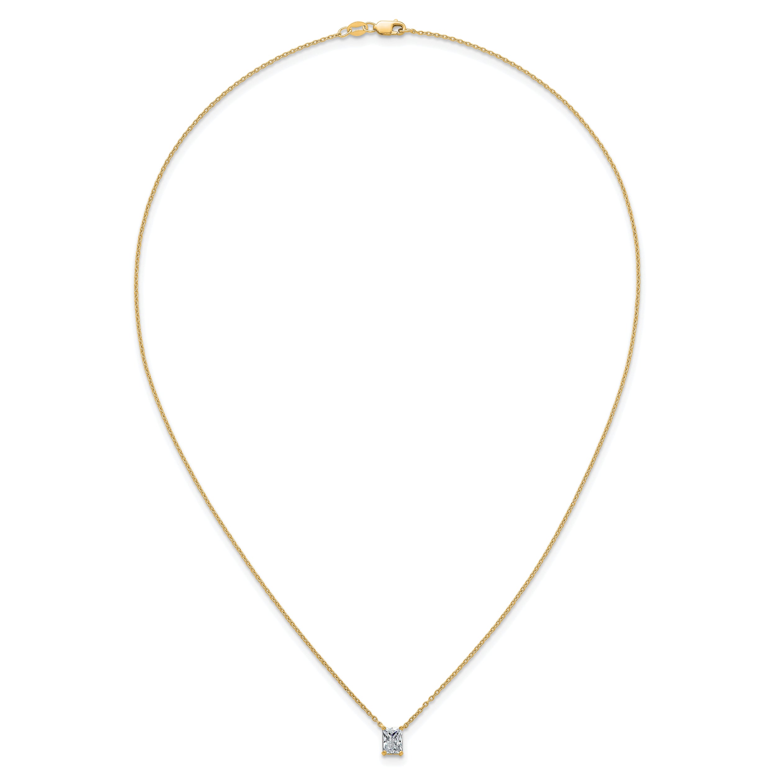 14k 3/4 carat Lab Grown Diamond VS+ F+ Radiant Complete 18 inch Four Prong Pendant Necklace