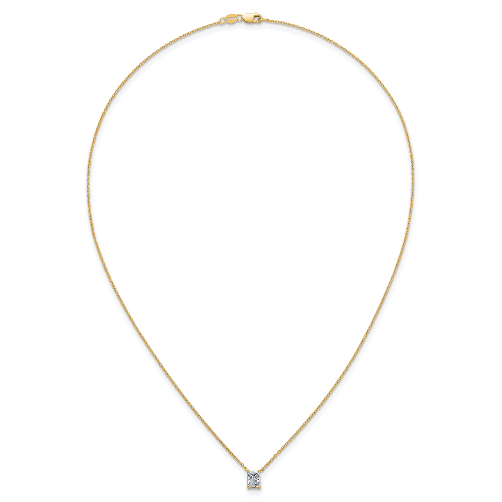 14k 3/4 carat Lab Grown Diamond VS+ F+ Radiant Complete 18 inch Four Prong Pendant Necklace