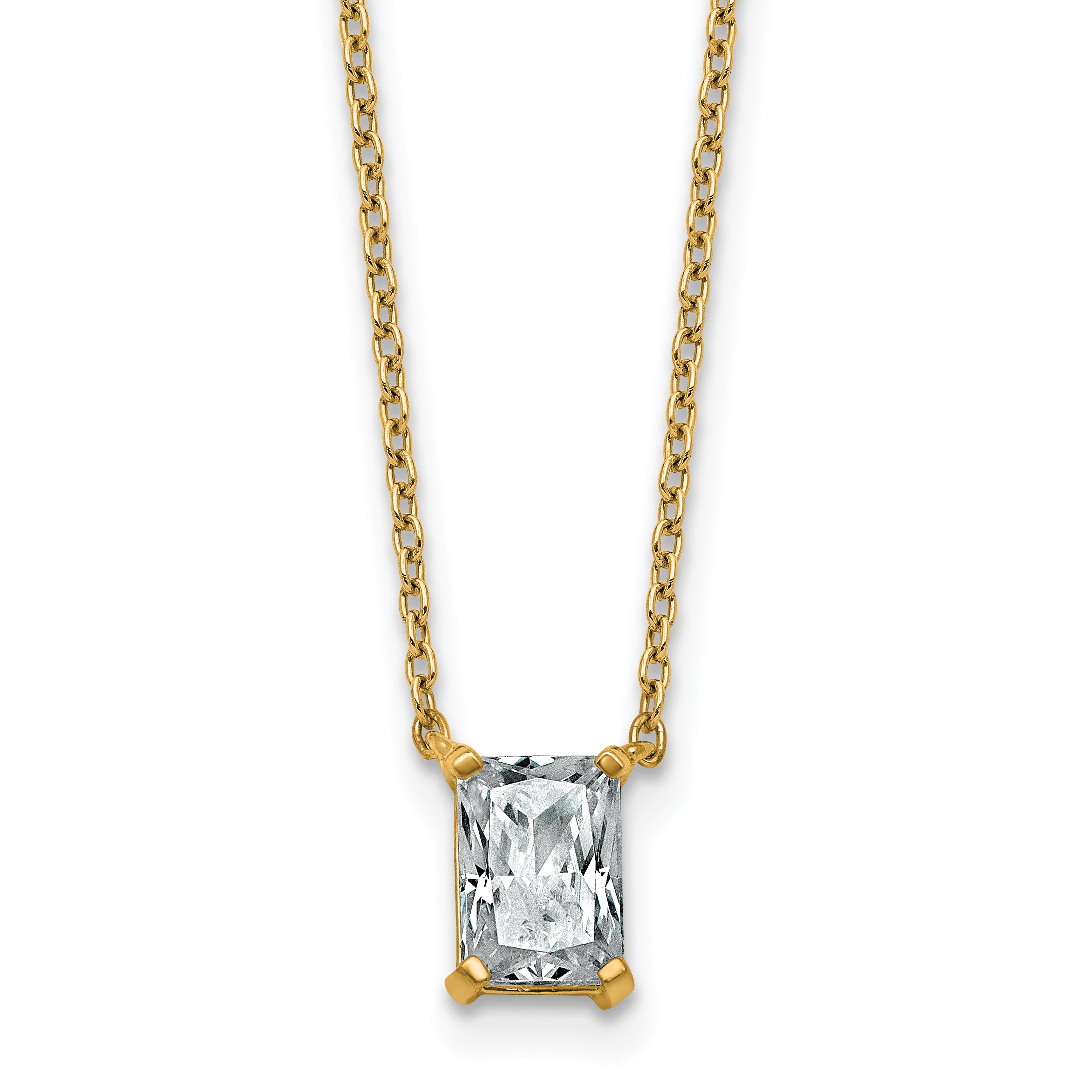 14k 3/4 carat Lab Grown Diamond VS+ F+ Radiant Complete 18 inch Four Prong Pendant Necklace