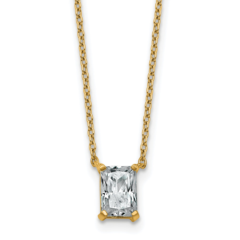 14k 3/4 carat Lab Grown Diamond VS+ F+ Radiant Complete 18 inch Four Prong Pendant Necklace