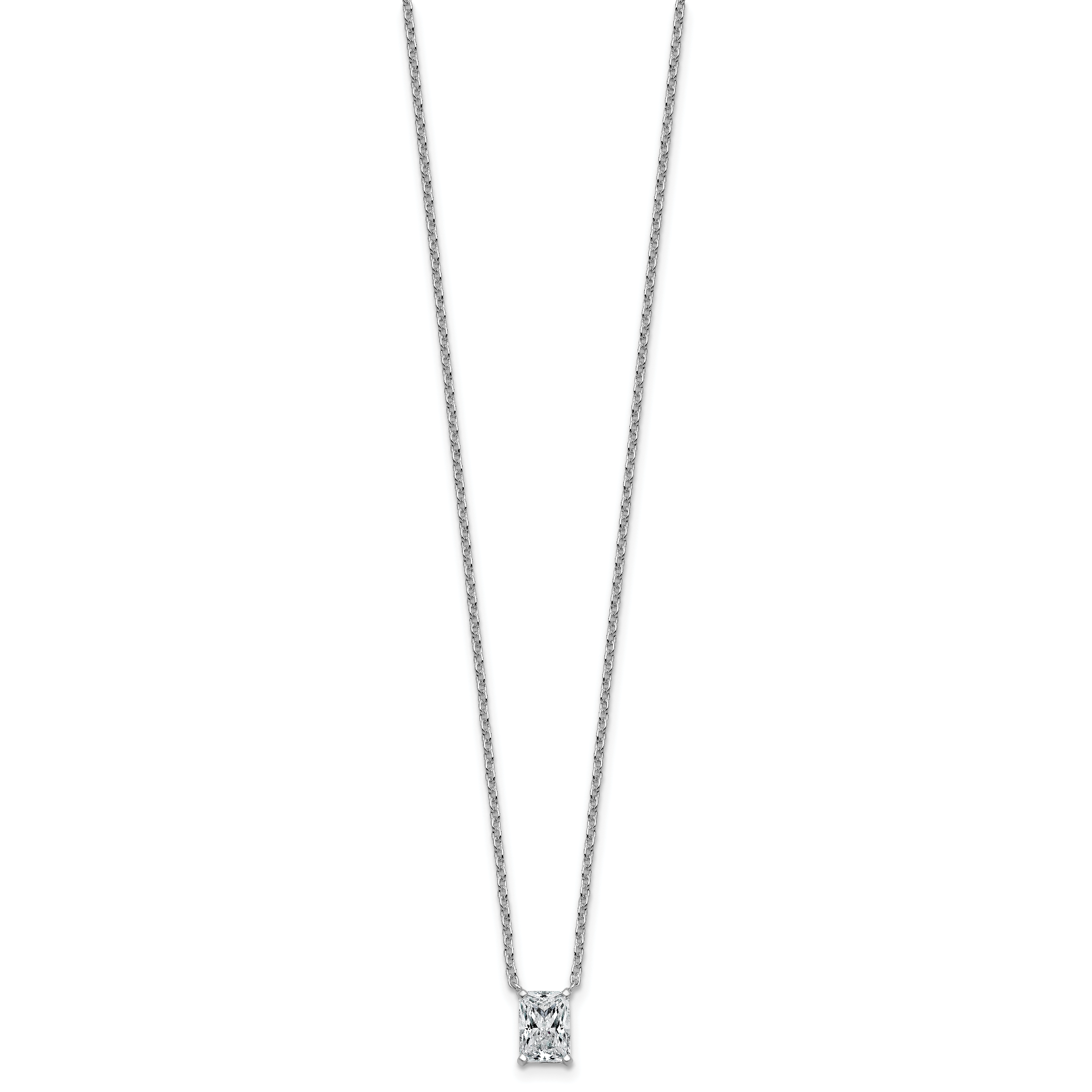 14k White Gold 1 carat Lab Grown Diamond VS+ F+ Radiant Complete 18 inch Four Prong Pendant Necklace