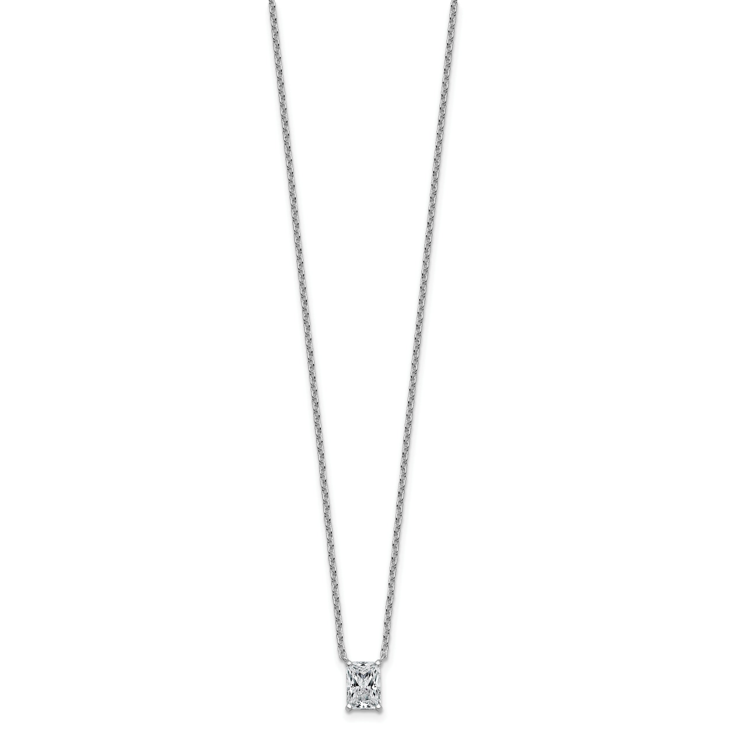 14k White Gold 1 carat Certified Lab Grown Diamond VS+ F+ Radiant Complete 18 inch Four Prong Pendant Necklace
