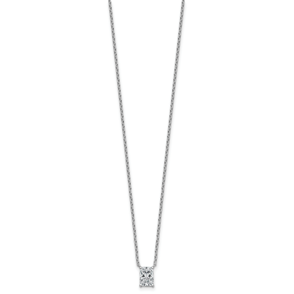 14k White Gold 1 carat Certified Lab Grown Diamond VS+ F+ Radiant Complete 18 inch Four Prong Pendant Necklace