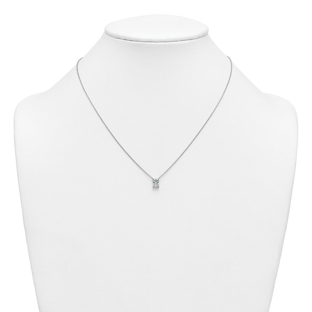14k White Gold 1 carat Certified Lab Grown Diamond VS+ F+ Radiant Complete 18 inch Four Prong Pendant Necklace