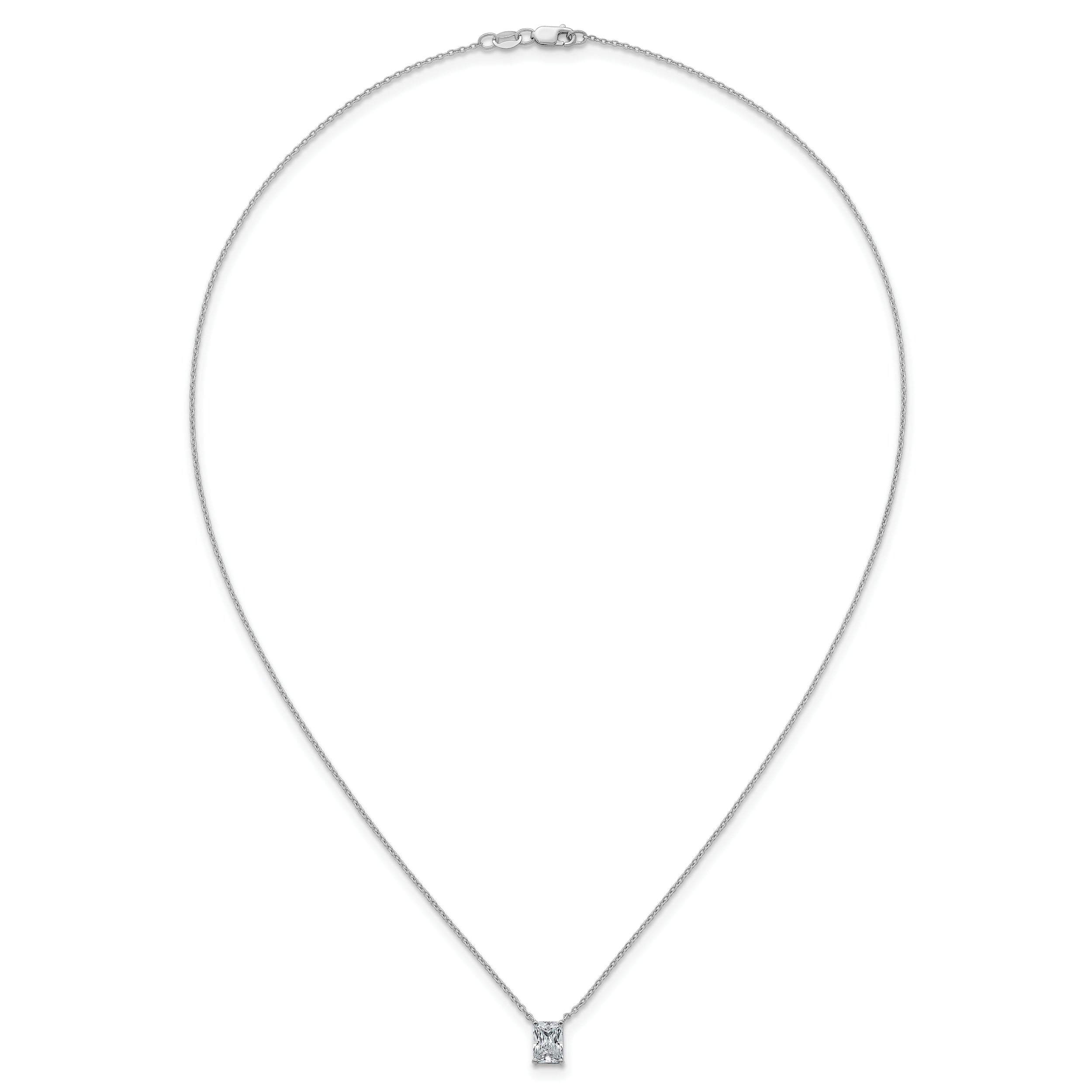 14k White Gold 1 carat Lab Grown Diamond VS+ F+ Radiant Complete 18 inch Four Prong Pendant Necklace