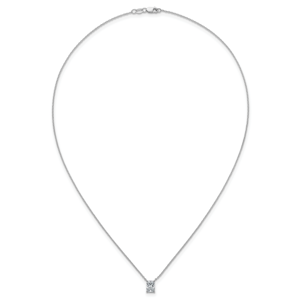14k White Gold 1 carat Lab Grown Diamond VS+ F+ Radiant Complete 18 inch Four Prong Pendant Necklace