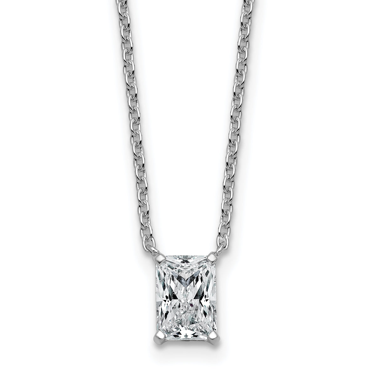 14k White Gold 1 carat Certified Lab Grown Diamond VS+ F+ Radiant Complete 18 inch Four Prong Pendant Necklace