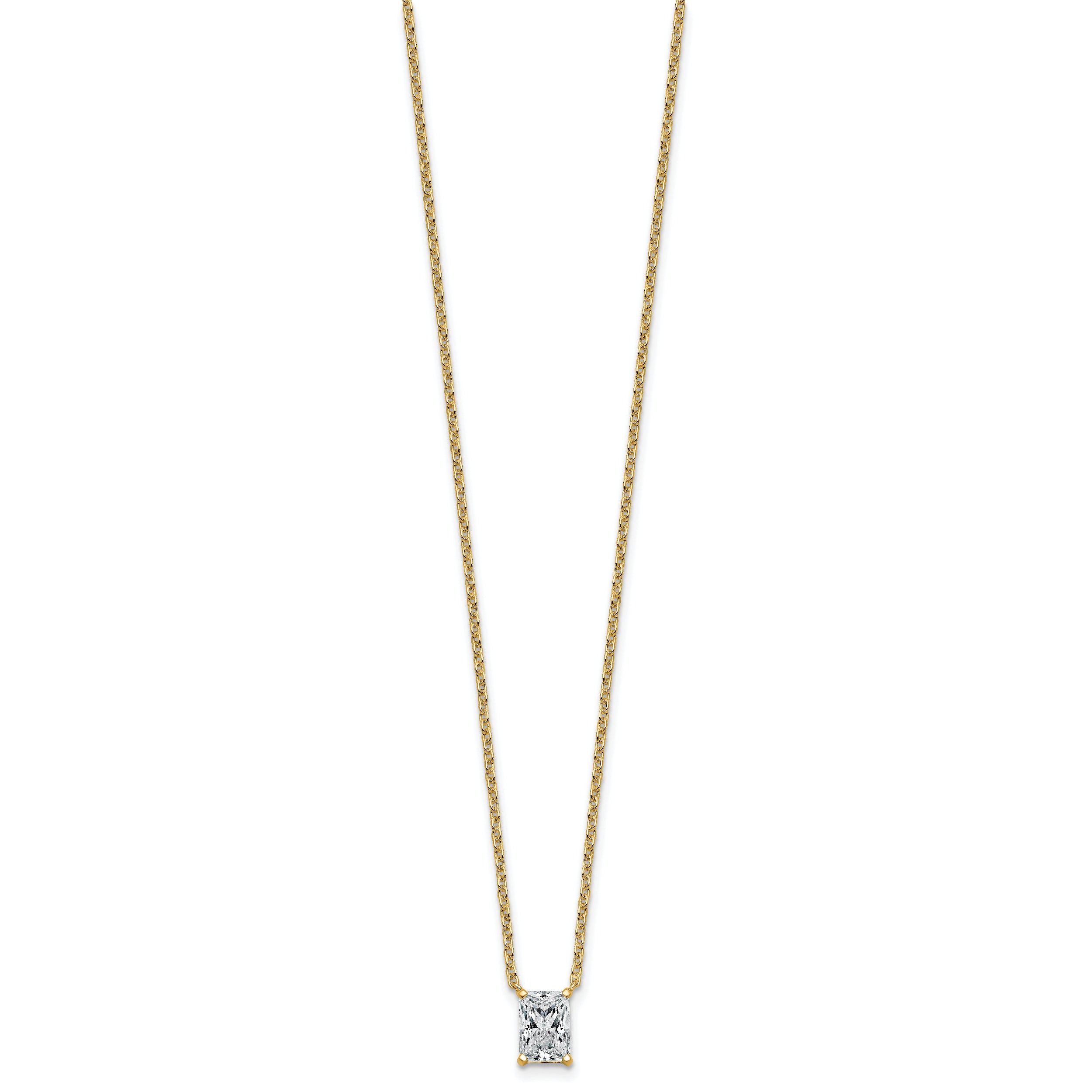 14k 1 carat Certified Lab Grown Diamond VS+ F+ Radiant Complete 18 inch Four Prong Pendant Necklace