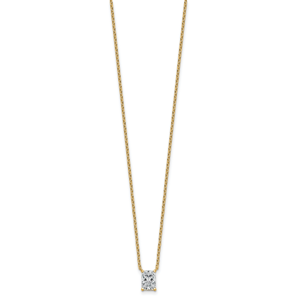 14k 1 carat Certified Lab Grown Diamond VS+ F+ Radiant Complete 18 inch Four Prong Pendant Necklace
