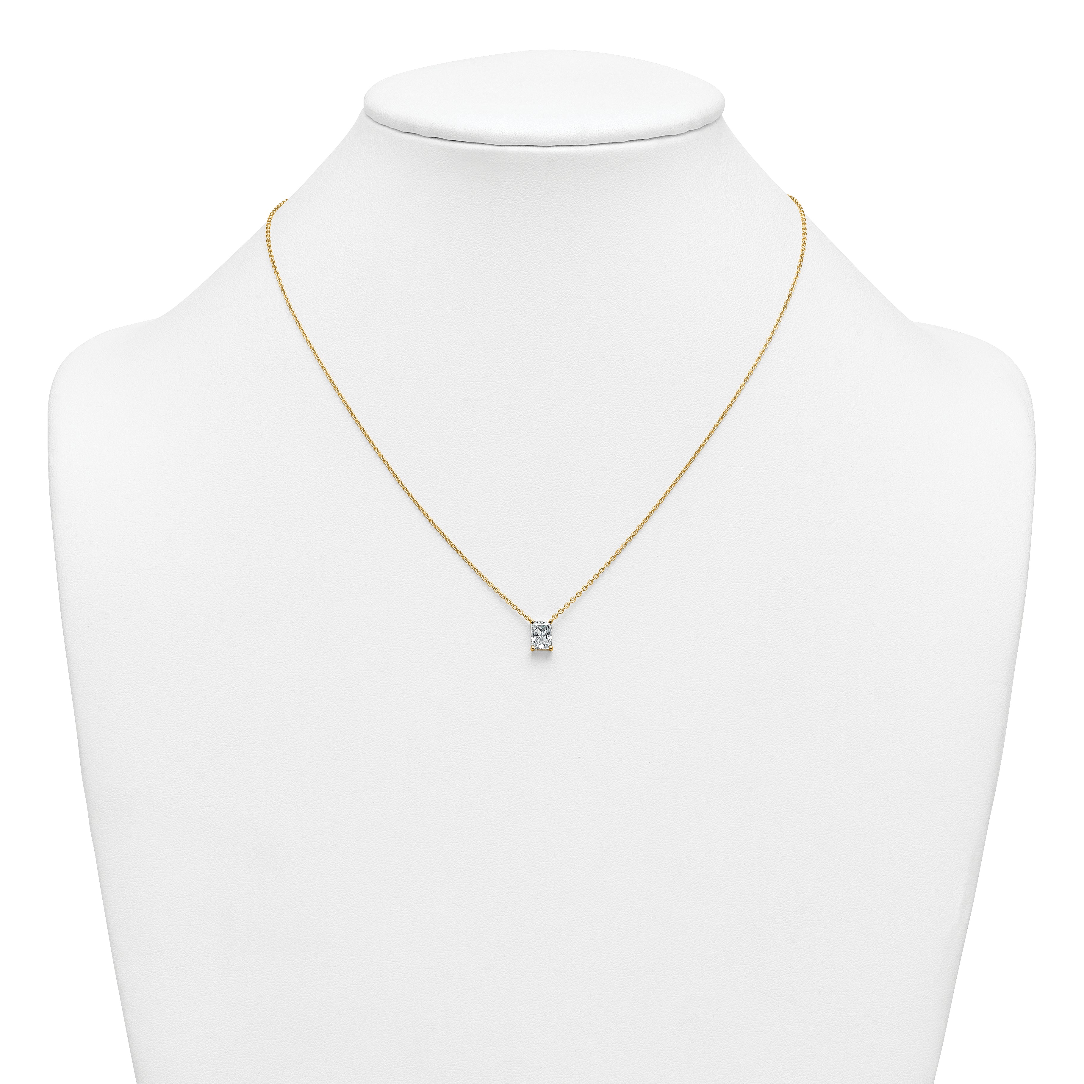 14k 1 carat Certified Lab Grown Diamond VS+ F+ Radiant Complete 18 inch Four Prong Pendant Necklace