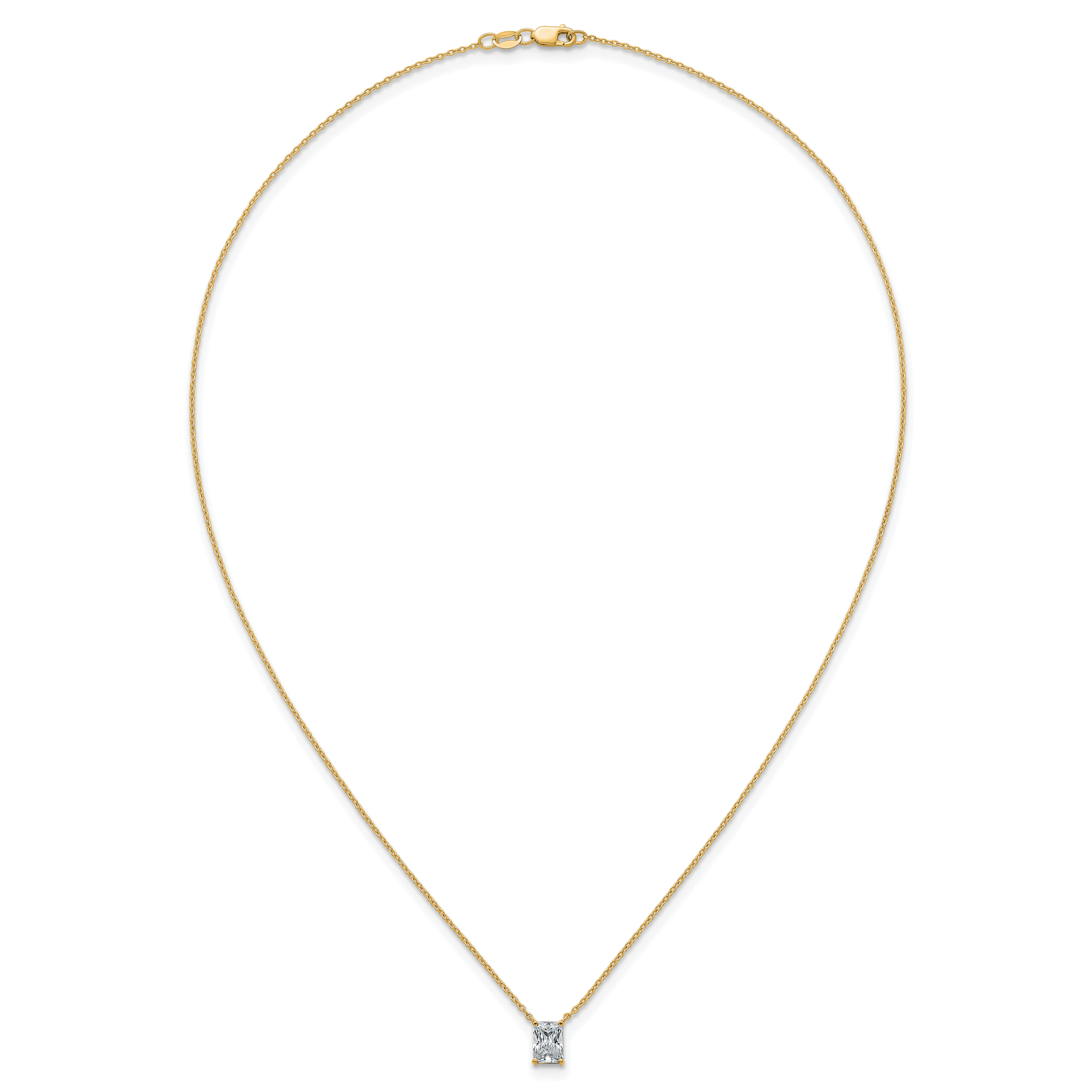 14k 1 carat Lab Grown Diamond VS+ F+ Radiant Complete 18 inch Four Prong Pendant Necklace