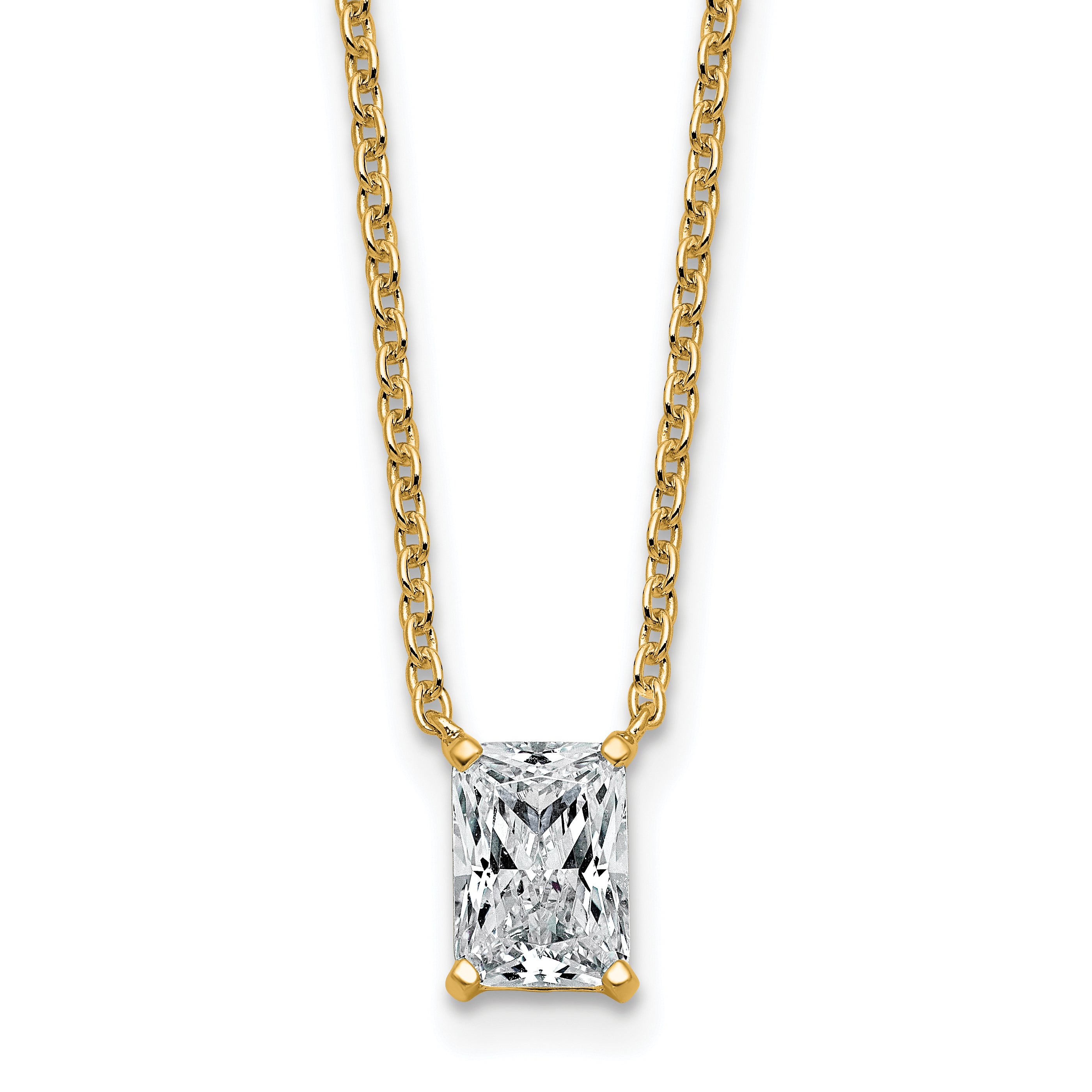 14k 1 carat Lab Grown Diamond VS+ F+ Radiant Complete 18 inch Four Prong Pendant Necklace Main image