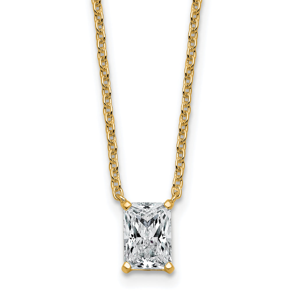 14k 1 carat Lab Grown Diamond VS+ F+ Radiant Complete 18 inch Four Prong Pendant Necklace