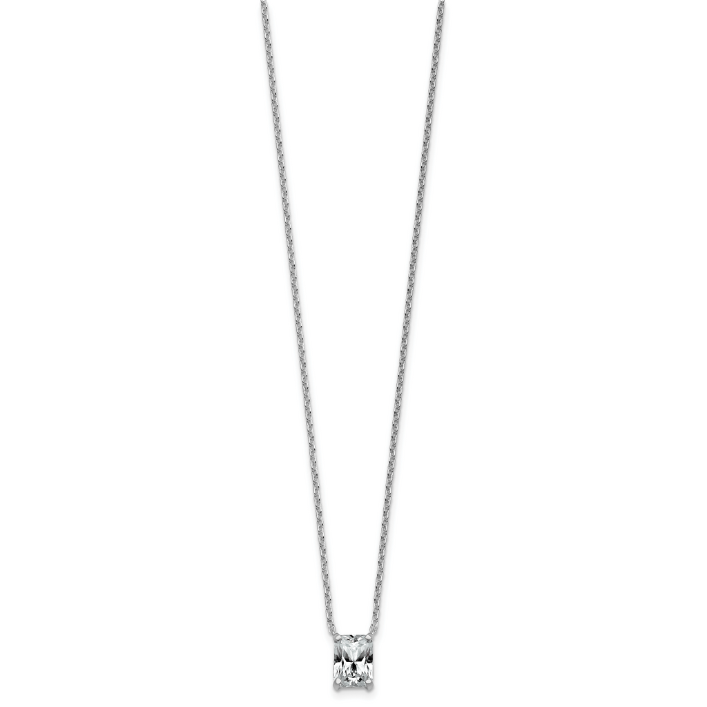 14k White Gold 1 1/2 carat Certified Lab Grown Diamond VS+ F+ Radiant Complete 18 inch Four Prong Pendant Necklace