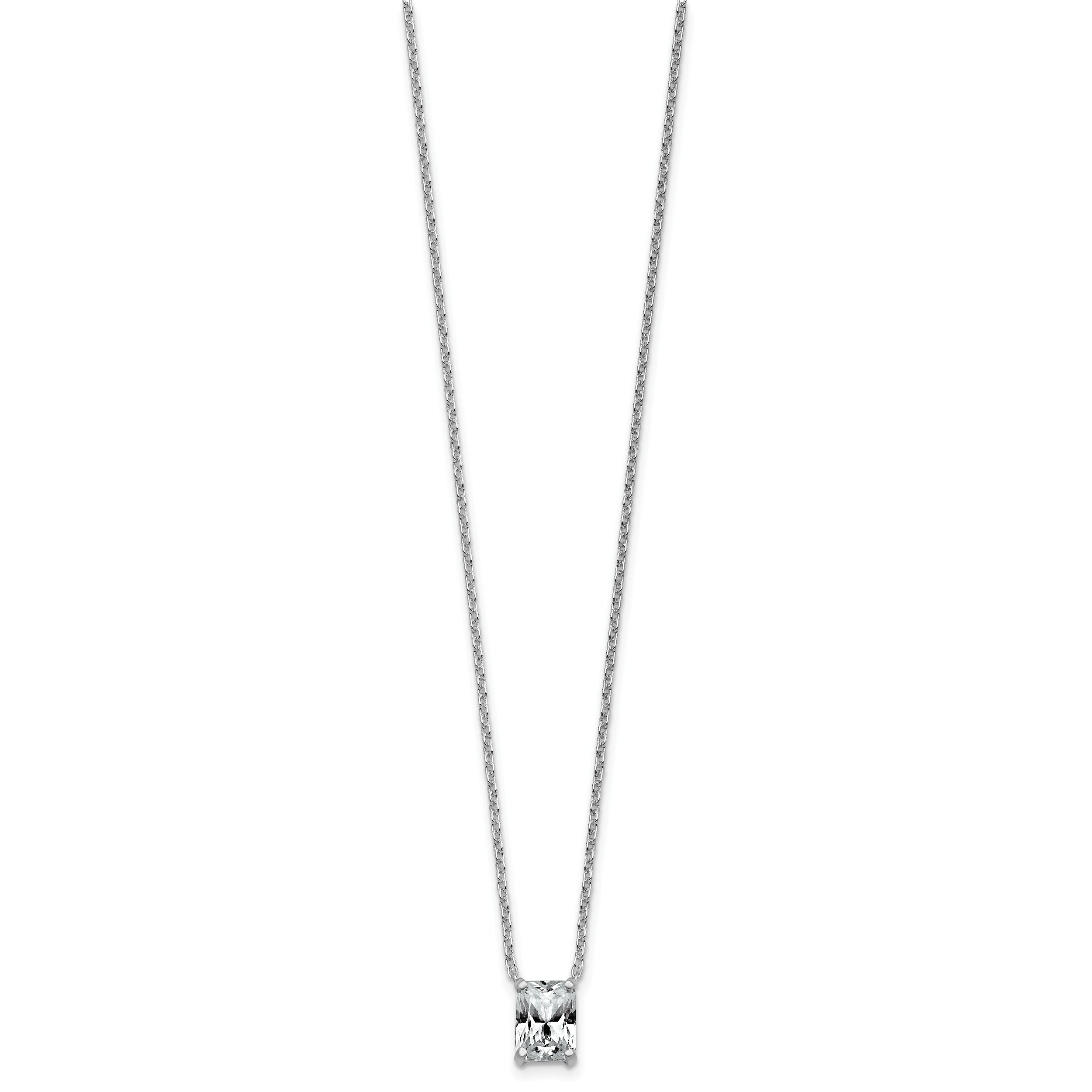 14k White Gold 1 1/2 carat Lab Grown Diamond VS+ F+ Radiant Complete 18 inch Four Prong Pendant Necklace