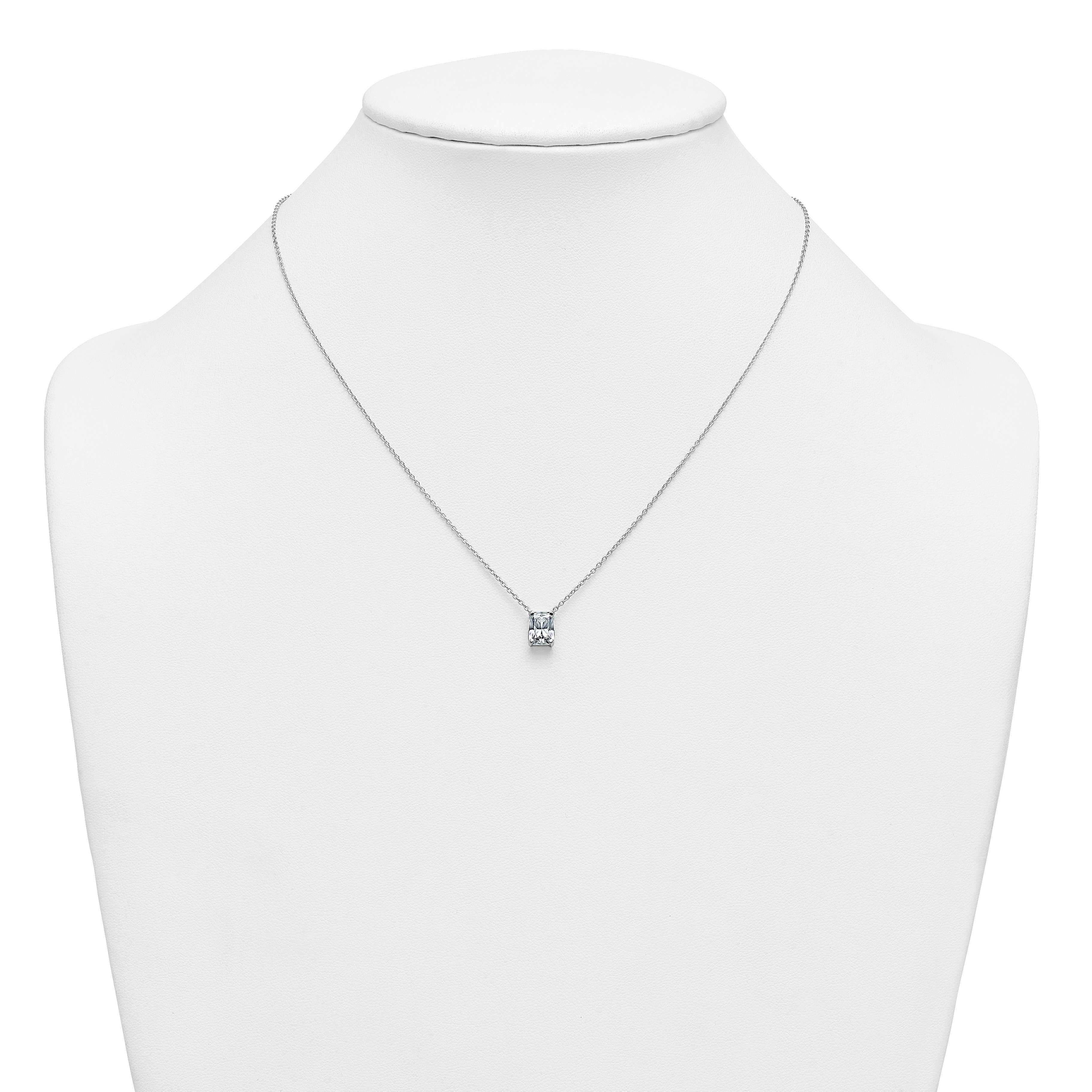 14k White Gold 1 1/2 carat Lab Grown Diamond VS+ F+ Radiant Complete 18 inch Four Prong Pendant Necklace