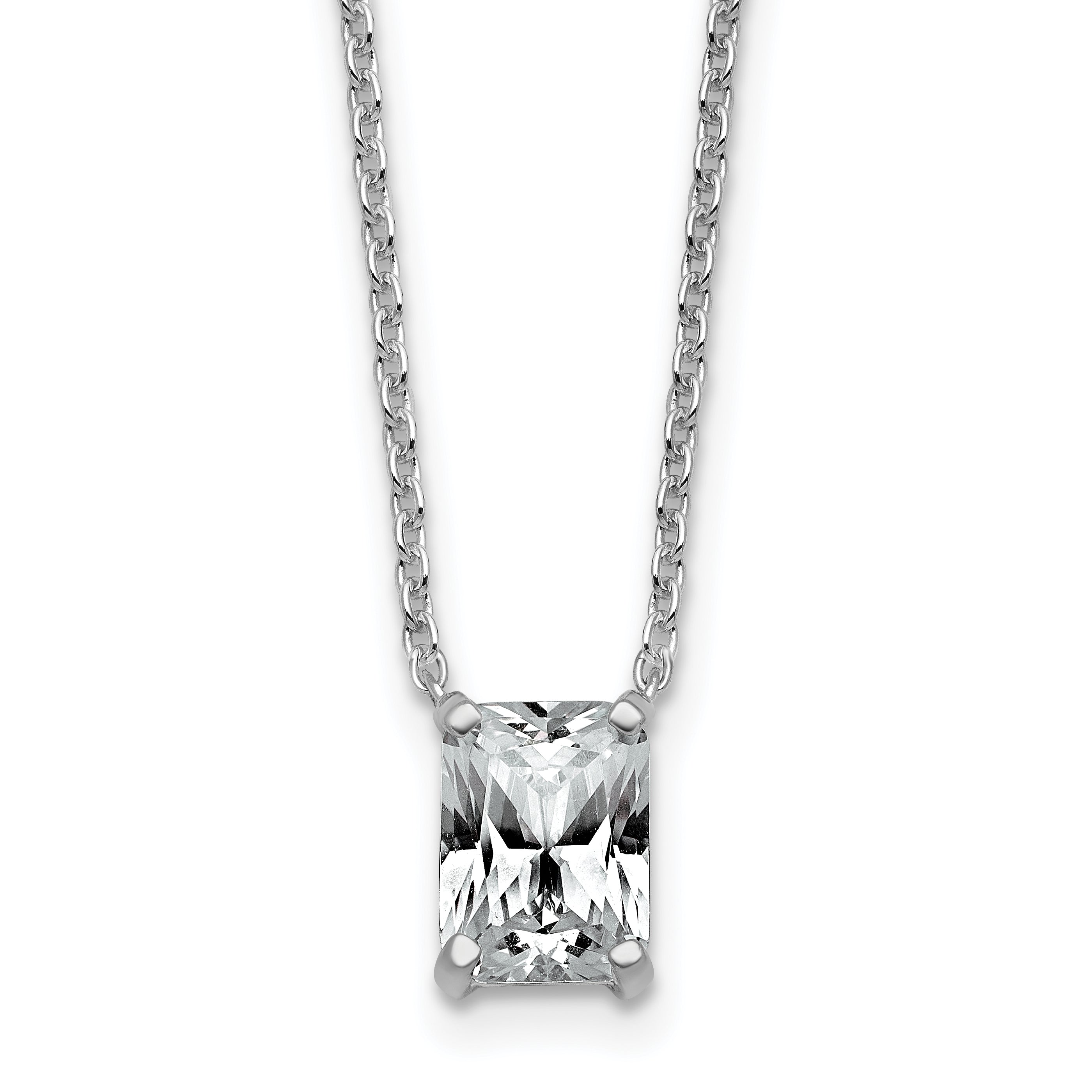 14k White Gold 1 1/2 carat Certified Lab Grown Diamond VS+ F+ Radiant Complete 18 inch Four Prong Pendant Necklace