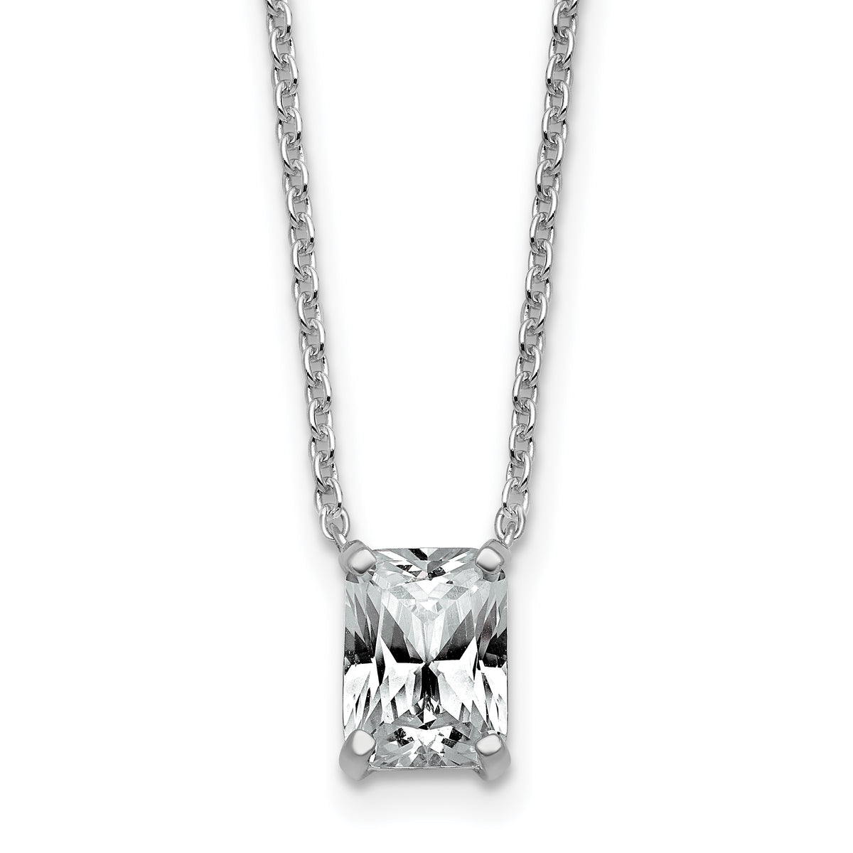 14k White Gold 1 1/2 carat Certified Lab Grown Diamond VS+ F+ Radiant Complete 18 inch Four Prong Pendant Necklace