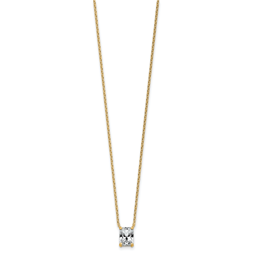 14k 1 1/2 carat Certified Lab Grown Diamond VS+ F+ Radiant Complete 18 inch Four Prong Pendant Necklace