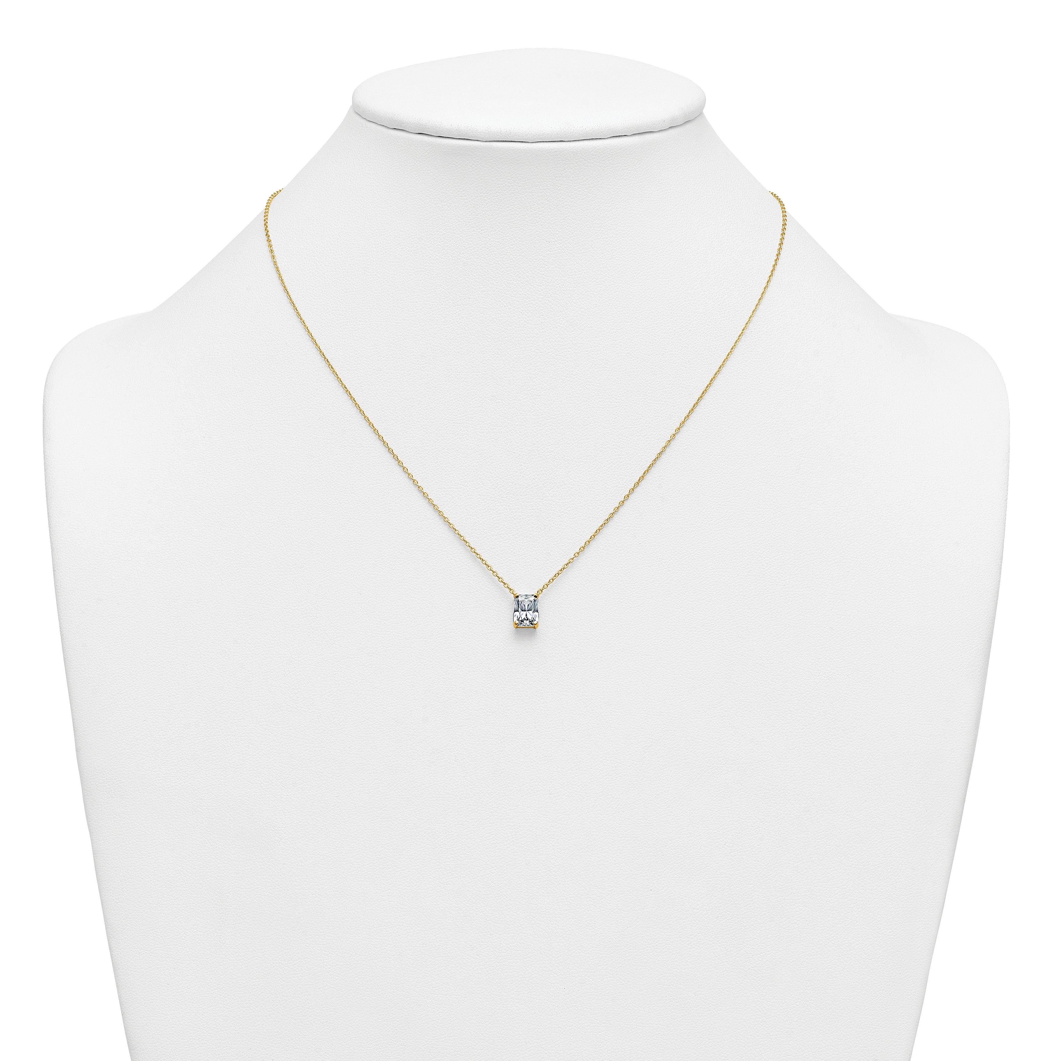 14k 1 1/2 carat Certified Lab Grown Diamond VS+ F+ Radiant Complete 18 inch Four Prong Pendant Necklace
