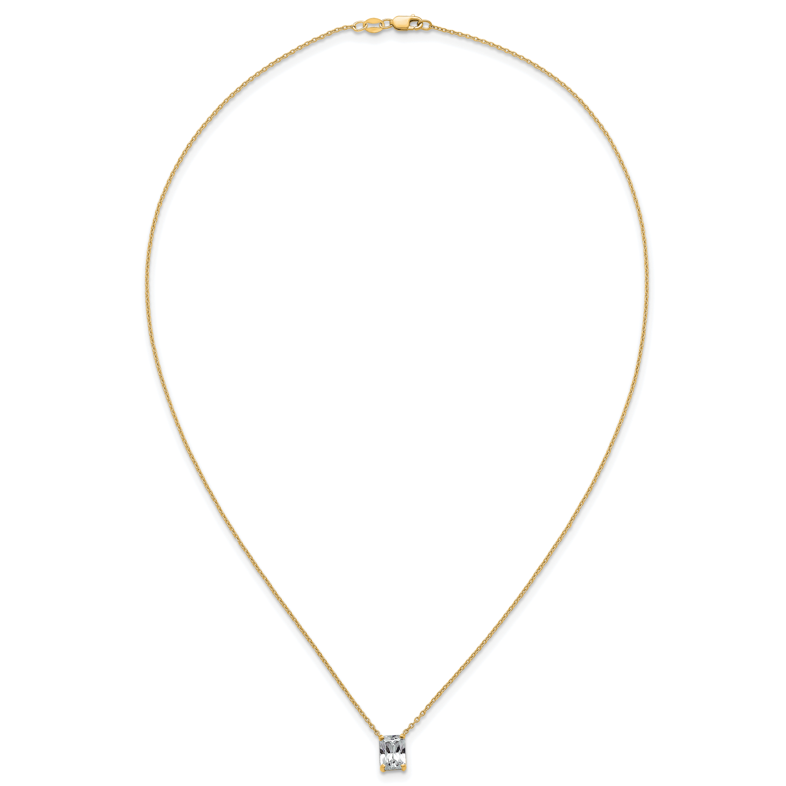 14k 1 1/2 carat Lab Grown Diamond VS+ F+ Radiant Complete 18 inch Four Prong Pendant Necklace