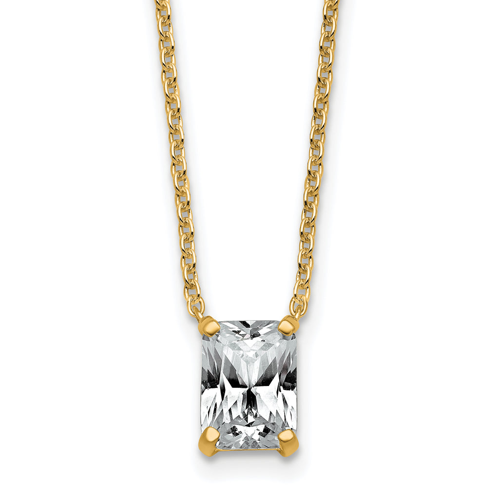 14k 1 1/2 carat Certified Lab Grown Diamond VS+ F+ Radiant Complete 18 inch Four Prong Pendant Necklace