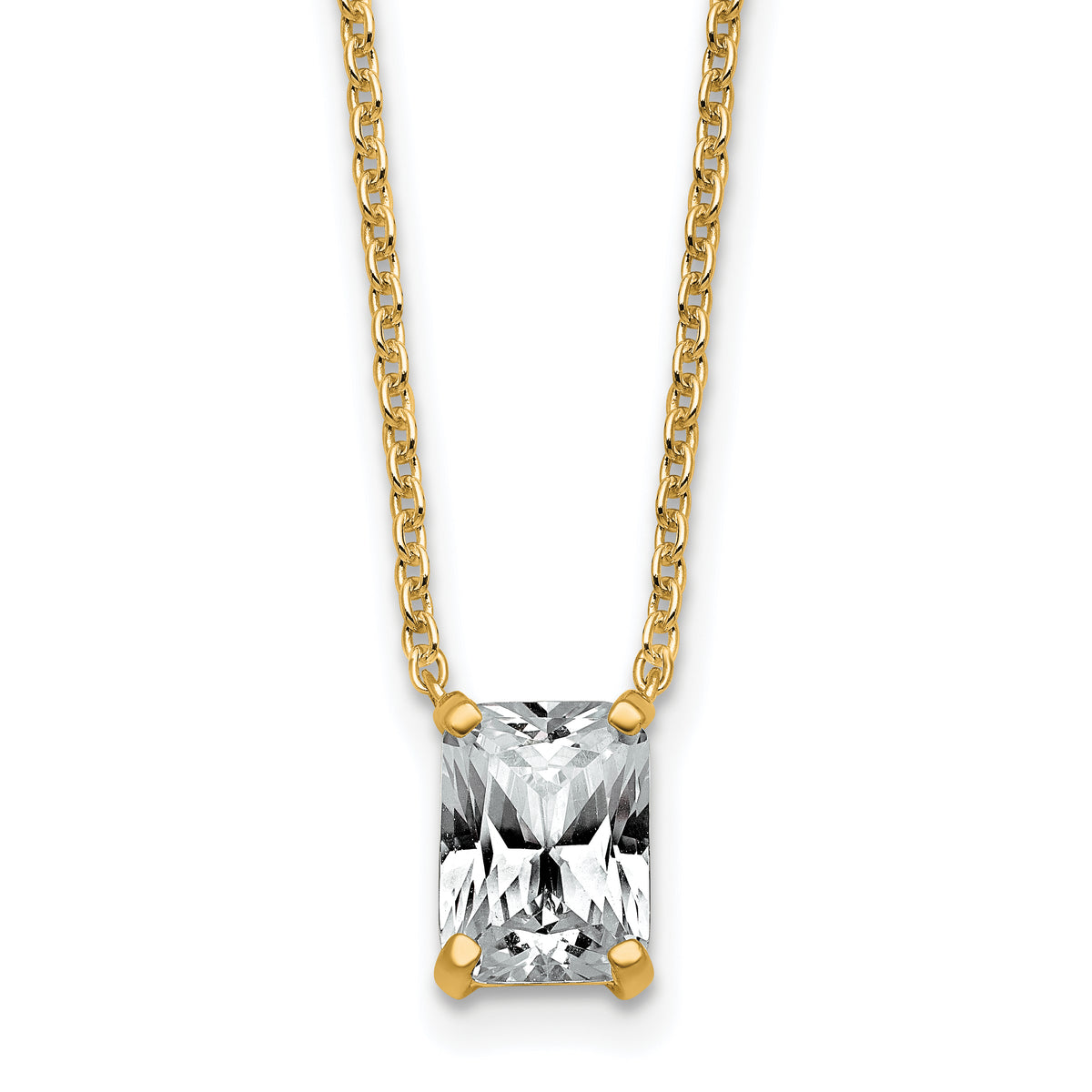 14k 1 1/2 carat Certified Lab Grown Diamond VS+ F+ Radiant Complete 18 inch Four Prong Pendant Necklace
