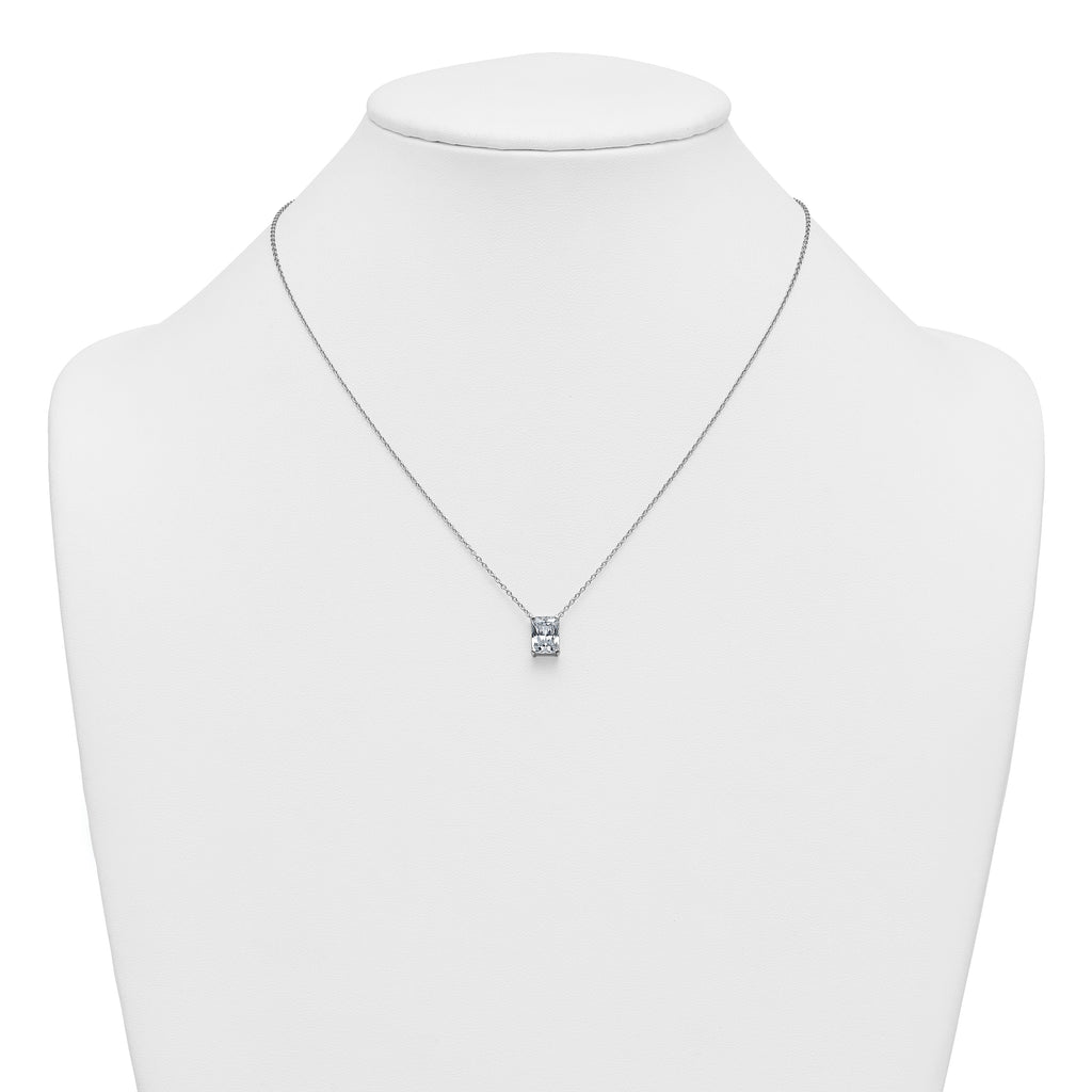 14k White Gold 2 carat Lab Grown Diamond VS+ F+ Radiant Complete 18 inch Four Prong Pendant Necklace