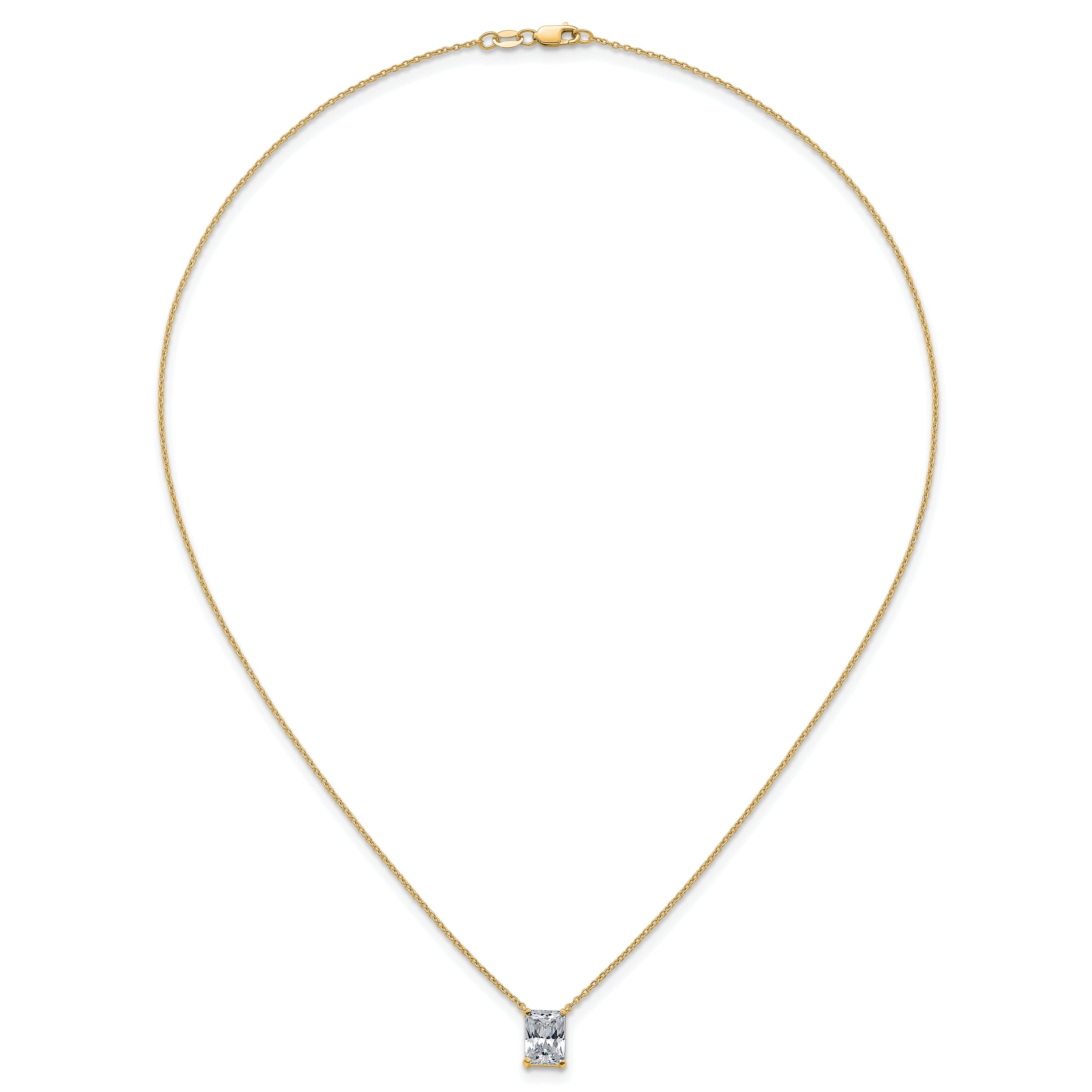 14k 2 carat Lab Grown Diamond VS+ F+ Radiant Complete 18 inch Four Prong Pendant Necklace