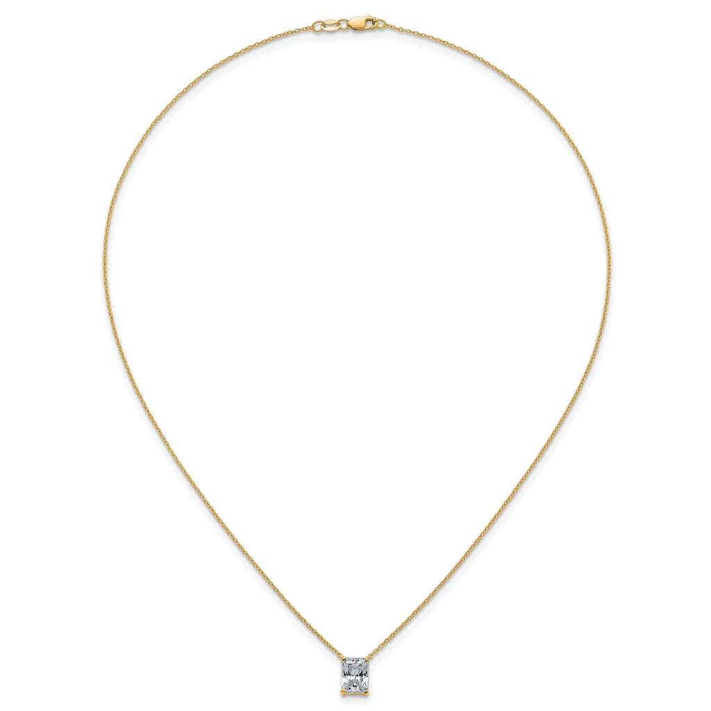14k 2 carat Lab Grown Diamond VS+ F+ Radiant Complete 18 inch Four Prong Pendant Necklace
