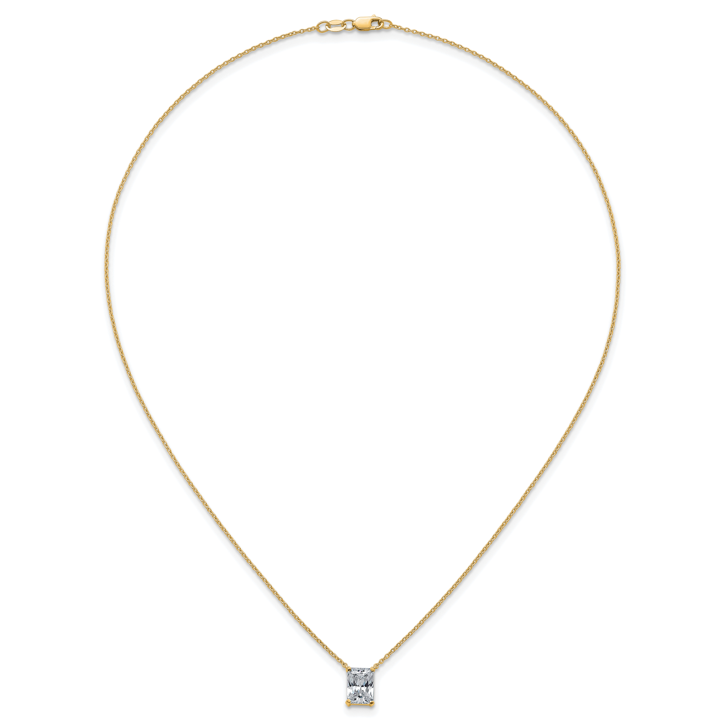 14k 2 carat Lab Grown Diamond VS+ F+ Radiant Complete 18 inch Four Prong Pendant Necklace