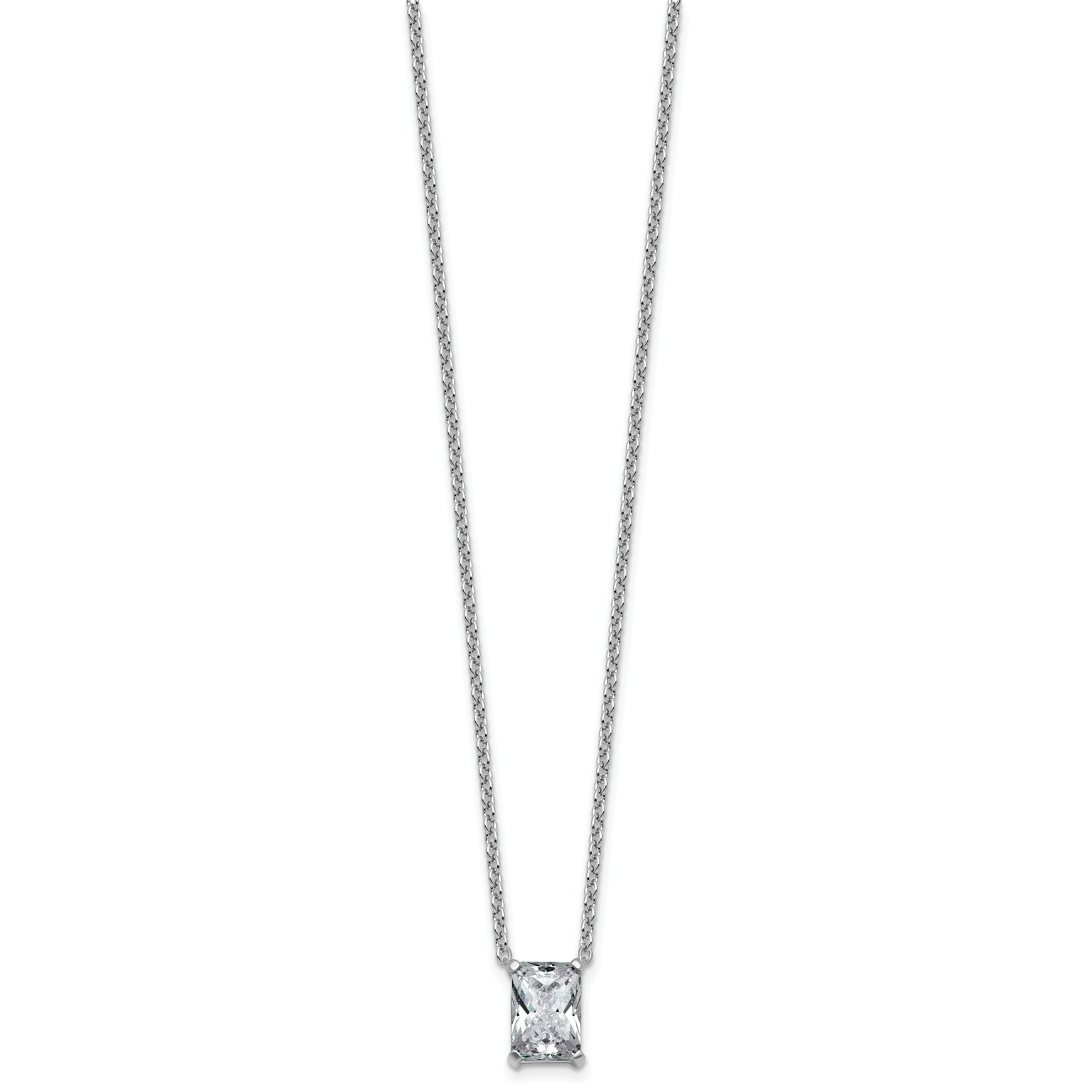 14k White Gold 2 1/2 carat Lab Grown Diamond VS+ F+ Radiant Complete 18 inch Four Prong Pendant Necklace