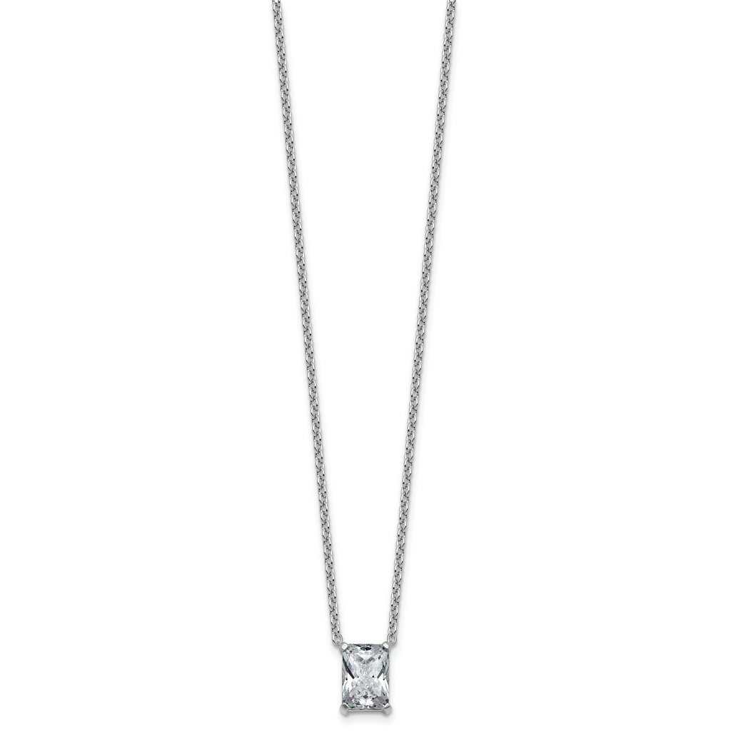 14k White Gold 2 1/2 carat Lab Grown Diamond VS+ F+ Radiant Complete 18 inch Four Prong Pendant Necklace