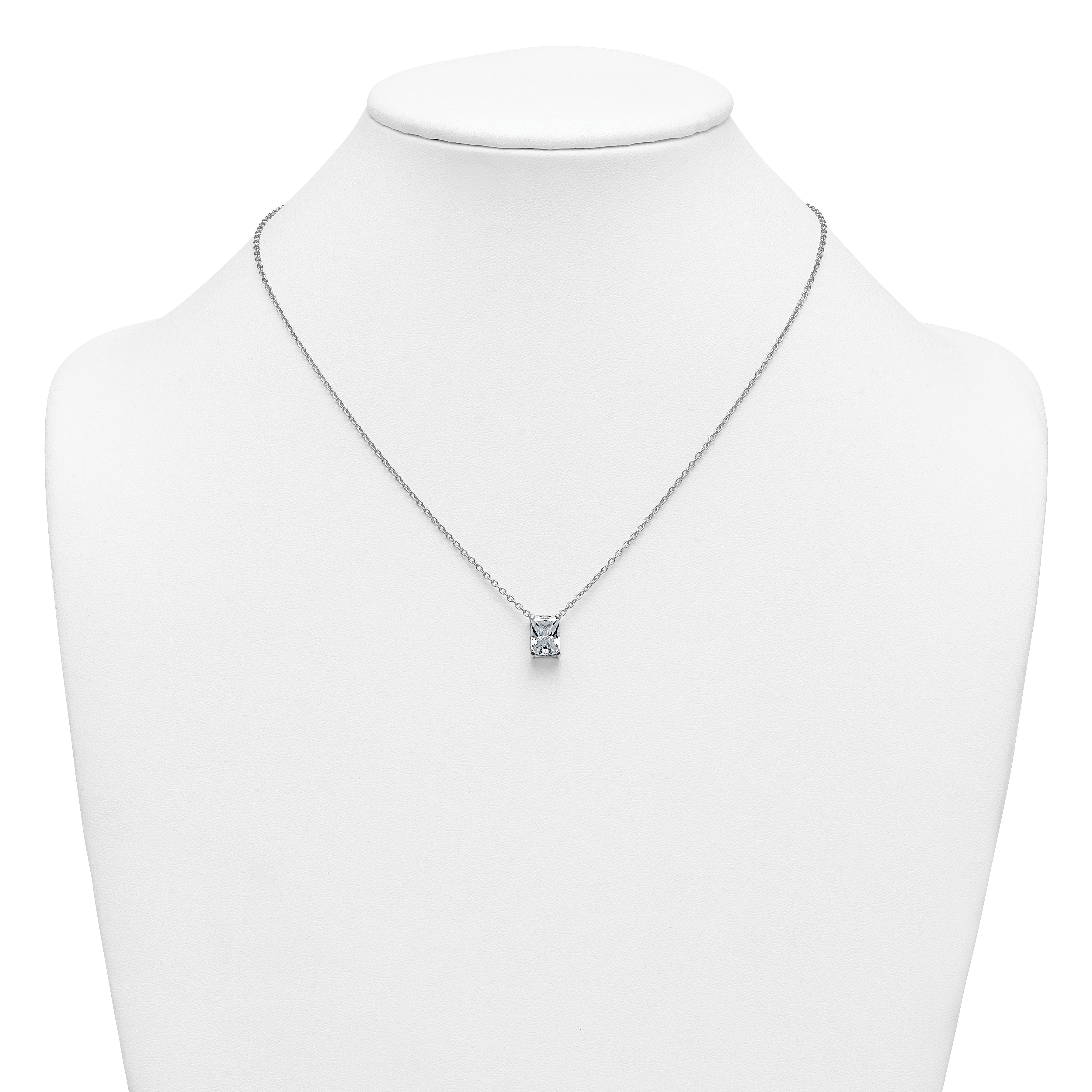 14k White Gold 2 1/2 carat Lab Grown Diamond VS+ F+ Radiant Complete 18 inch Four Prong Pendant Necklace