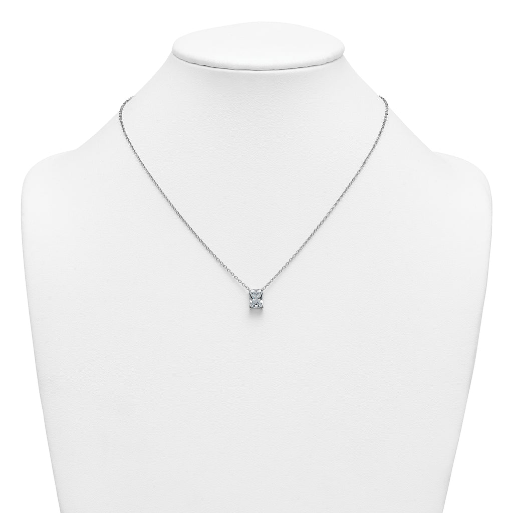 14k White Gold 2 1/2 carat Lab Grown Diamond VS+ F+ Radiant Complete 18 inch Four Prong Pendant Necklace