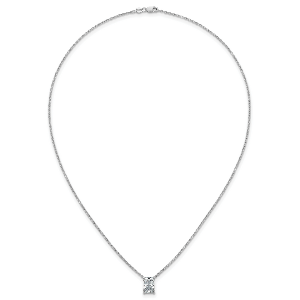 14k White Gold 2 1/2 carat Certified Lab Grown Diamond VS+ F+ Radiant Complete 18 inch Four Prong Pendant Necklace