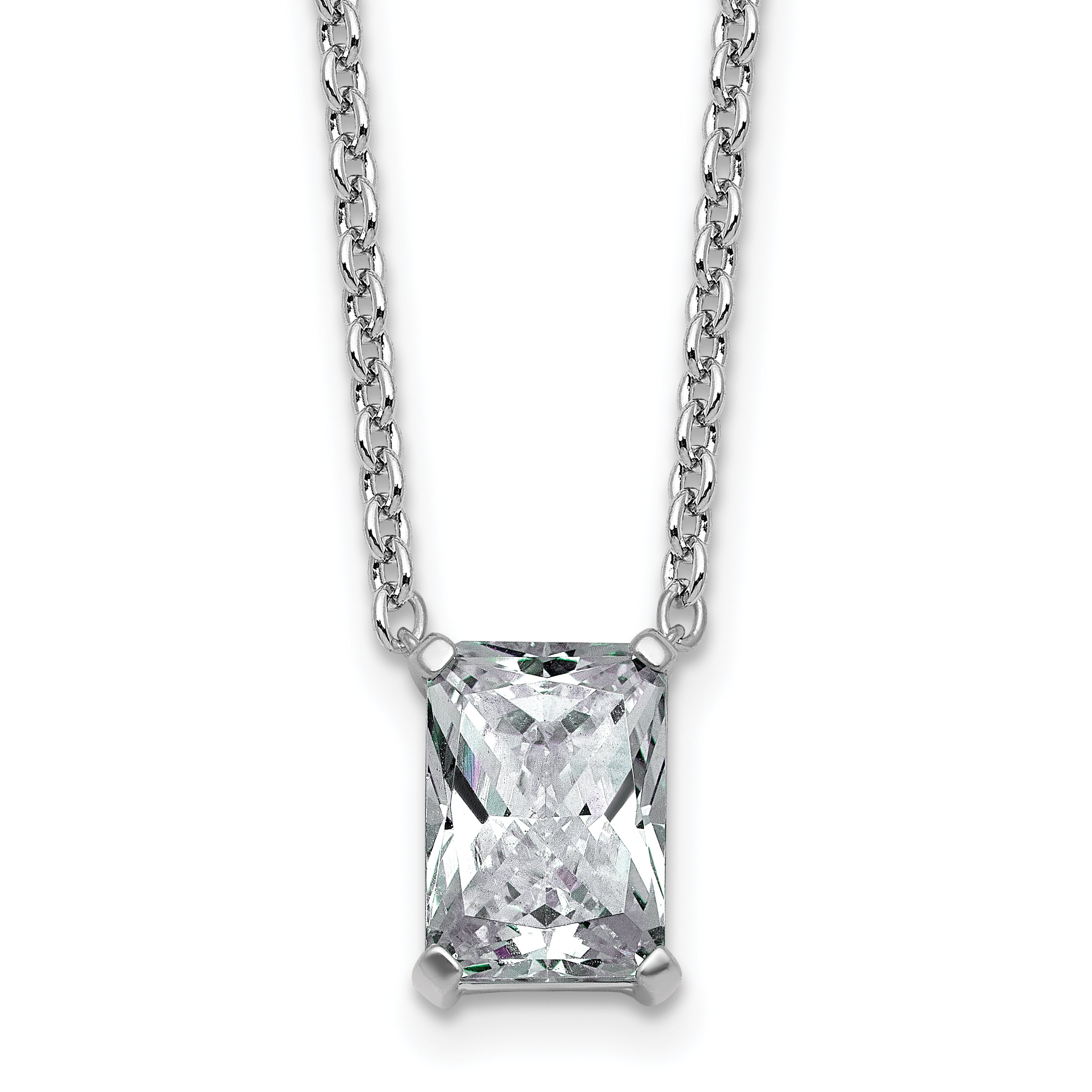 14k White Gold 2 1/2 carat Lab Grown Diamond VS+ F+ Radiant Complete 18 inch Four Prong Pendant Necklace