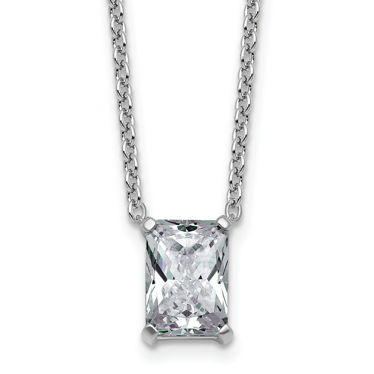 14k White Gold 2 1/2 carat Certified Lab Grown Diamond VS+ F+ Radiant Complete 18 inch Four Prong Pendant Necklace