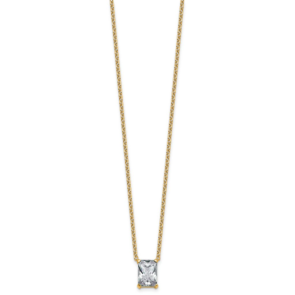 14k 2 1/2 carat Certified Lab Grown Diamond VS+ F+ Radiant Complete 18 inch Four Prong Pendant Necklace