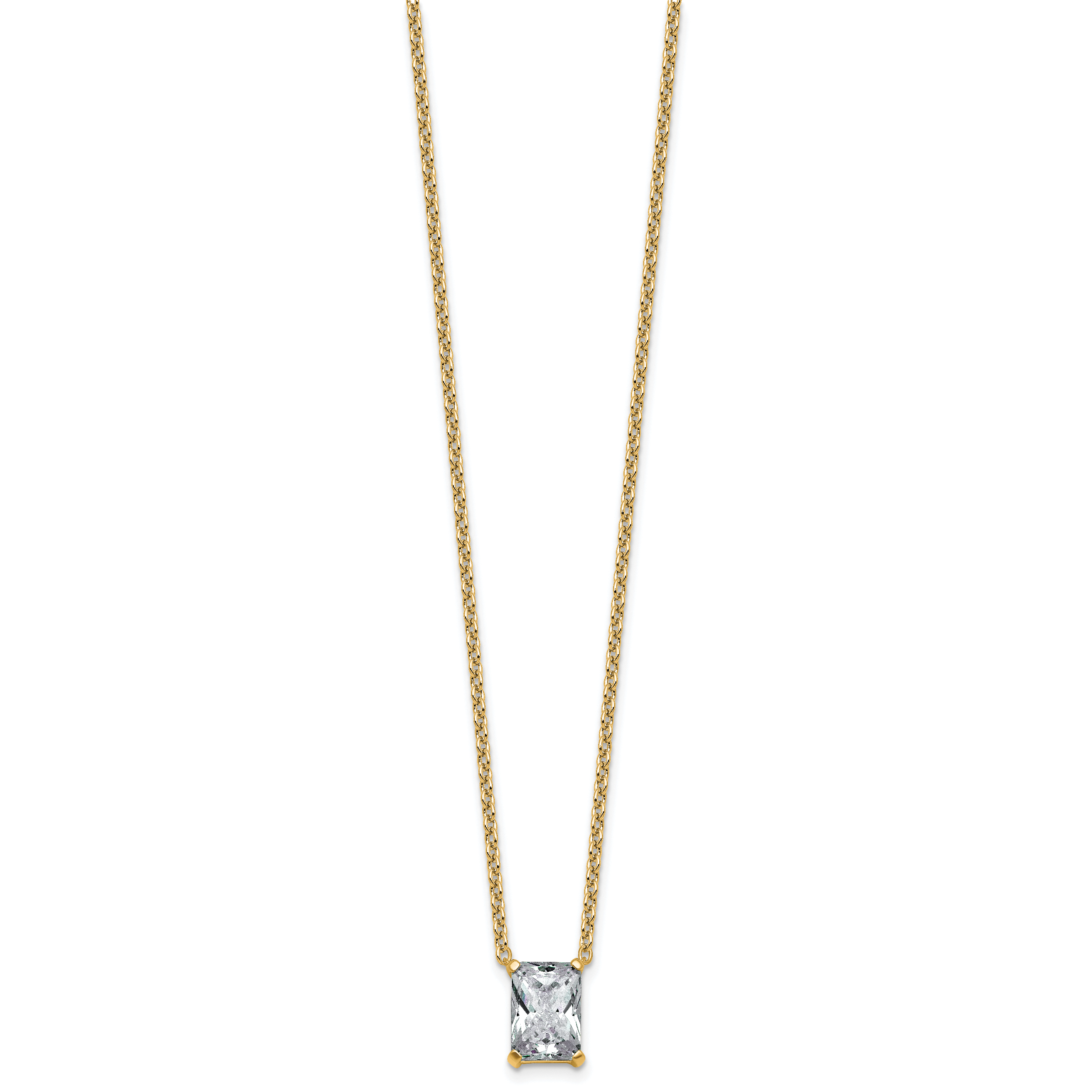 14k 2 1/2 carat Certified Lab Grown Diamond VS+ F+ Radiant Complete 18 inch Four Prong Pendant Necklace