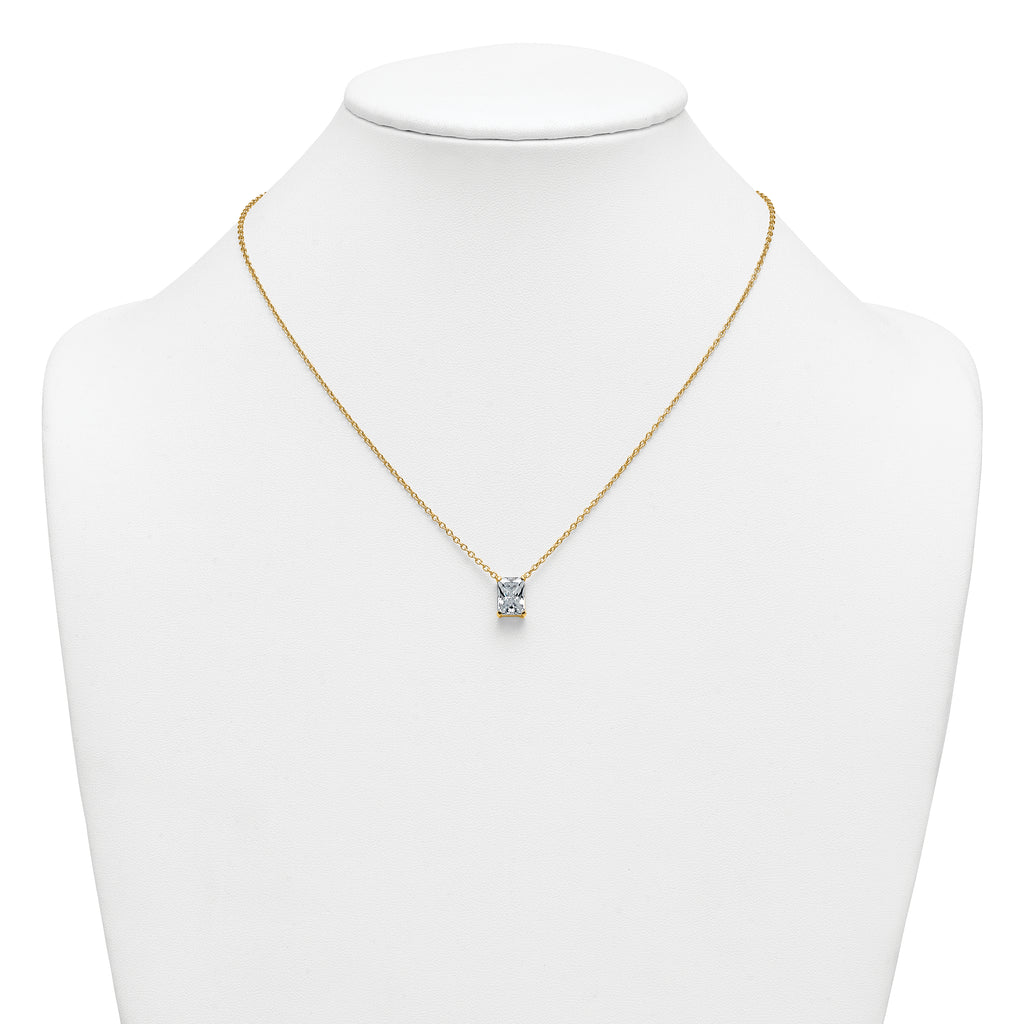 14k 2 1/2 carat Lab Grown Diamond VS+ F+ Radiant Complete 18 inch Four Prong Pendant Necklace