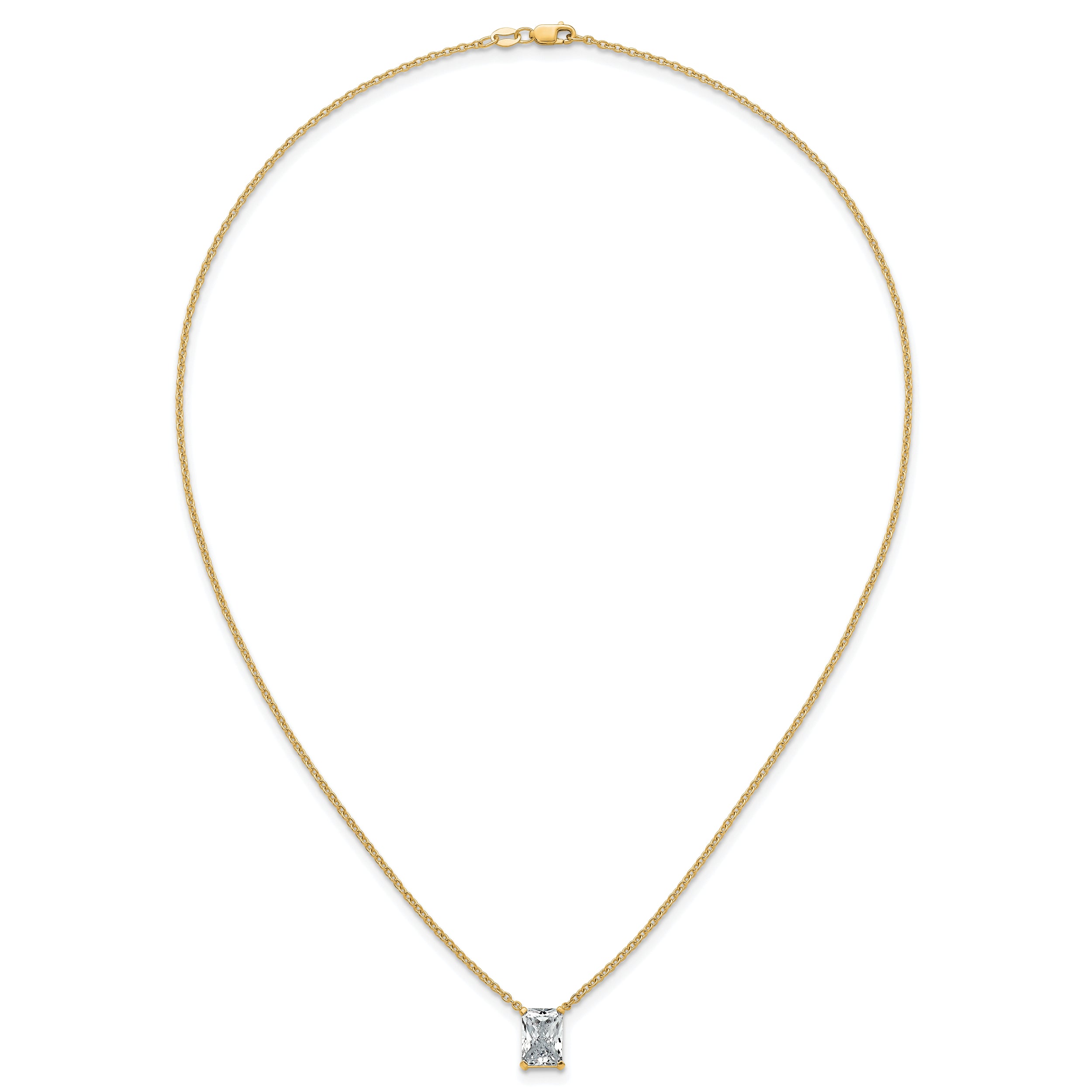 14k 2 1/2 carat Certified Lab Grown Diamond VS+ F+ Radiant Complete 18 inch Four Prong Pendant Necklace