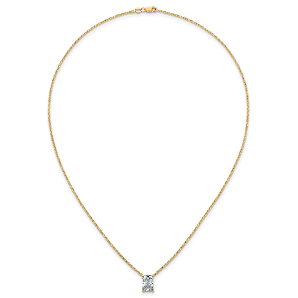 14k 2 1/2 carat Certified Lab Grown Diamond VS+ F+ Radiant Complete 18 inch Four Prong Pendant Necklace