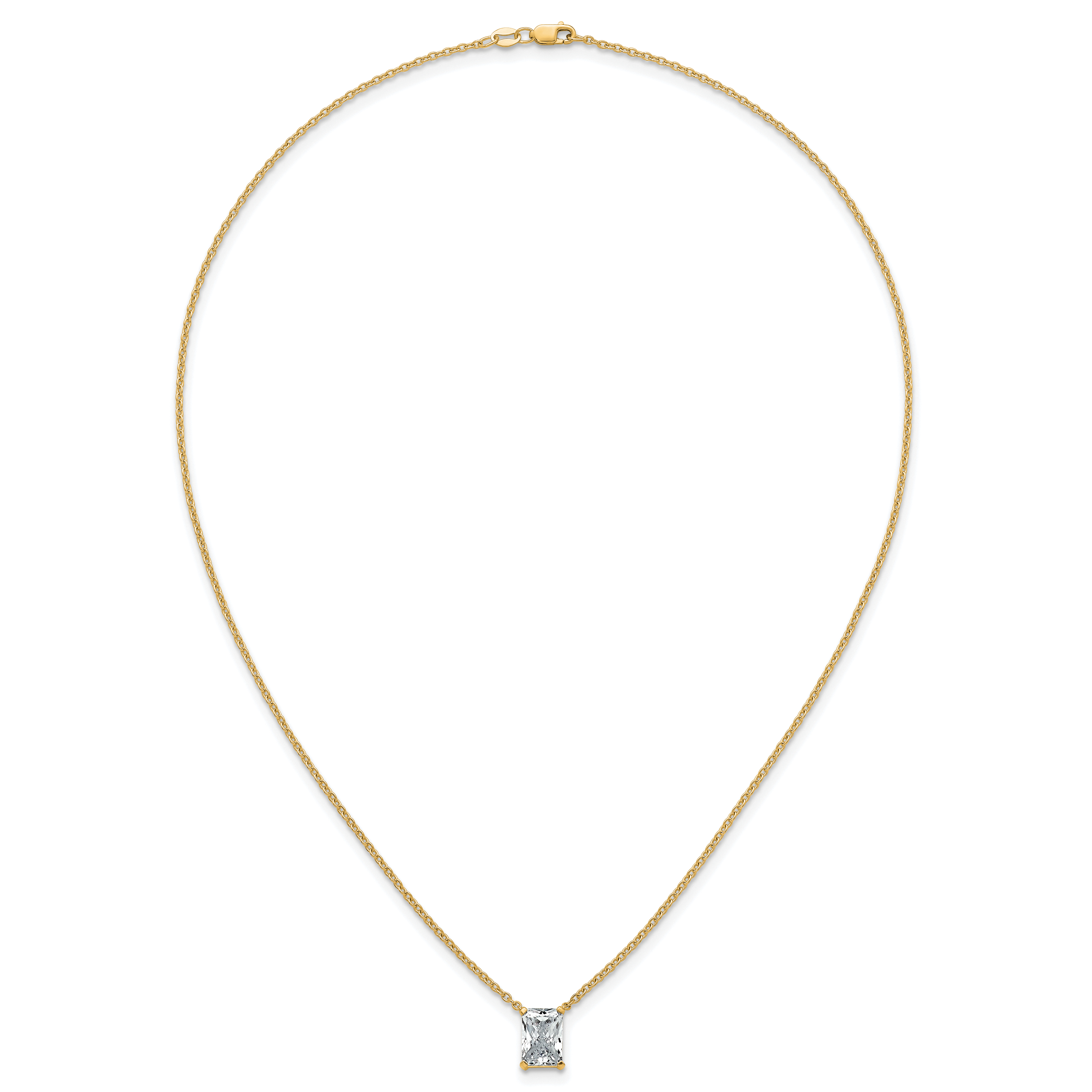 14k 2 1/2 carat Certified Lab Grown Diamond VS+ F+ Radiant Complete 18 inch Four Prong Pendant Necklace