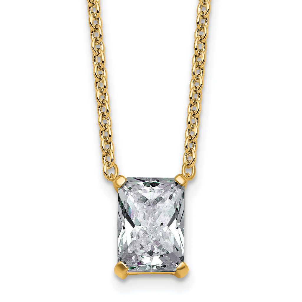 14k 2 1/2 carat Lab Grown Diamond VS+ F+ Radiant Complete 18 inch Four Prong Pendant Necklace